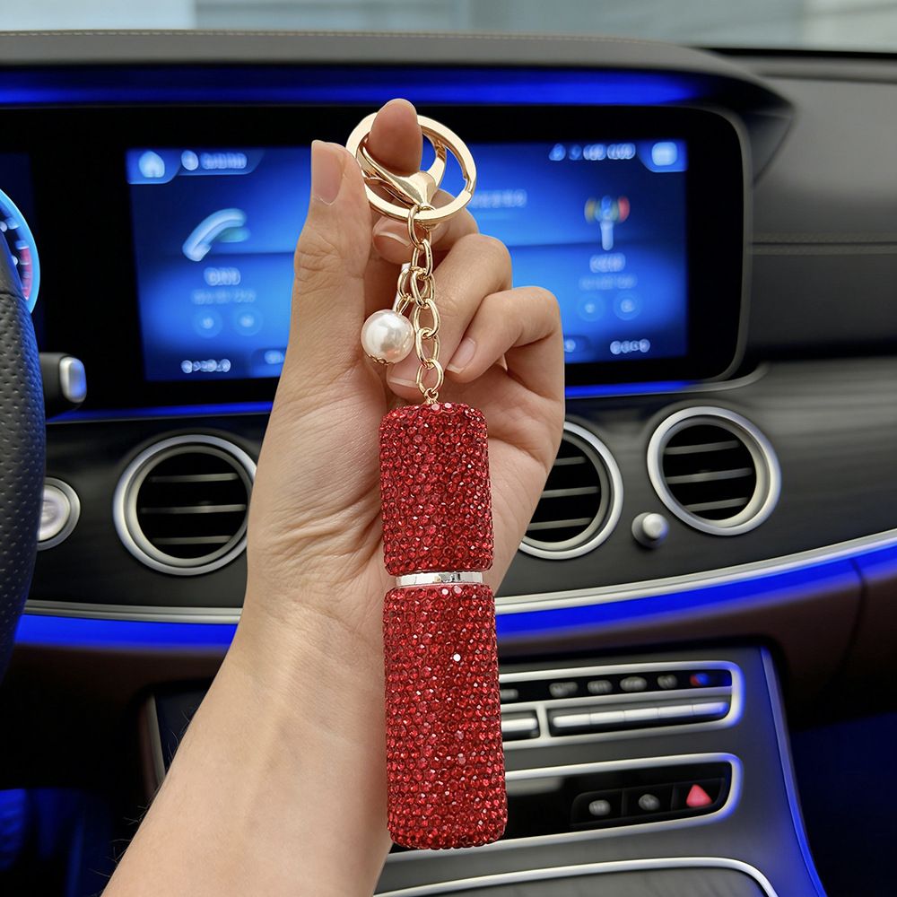 Rhinestone Mini Refillable Spray Bottle Keychain Charm with Faux Pearl Chain view 6