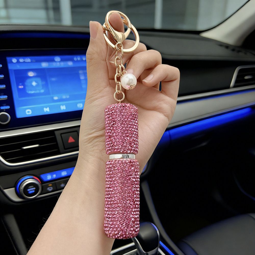 Rhinestone Mini Refillable Spray Bottle Keychain Charm with Faux Pearl Chain view 9