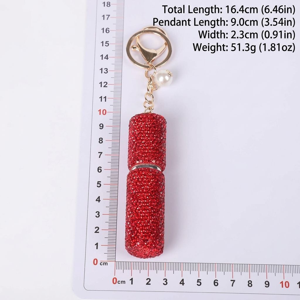 Rhinestone Mini Refillable Spray Bottle Keychain Charm with Faux Pearl Chain view 2