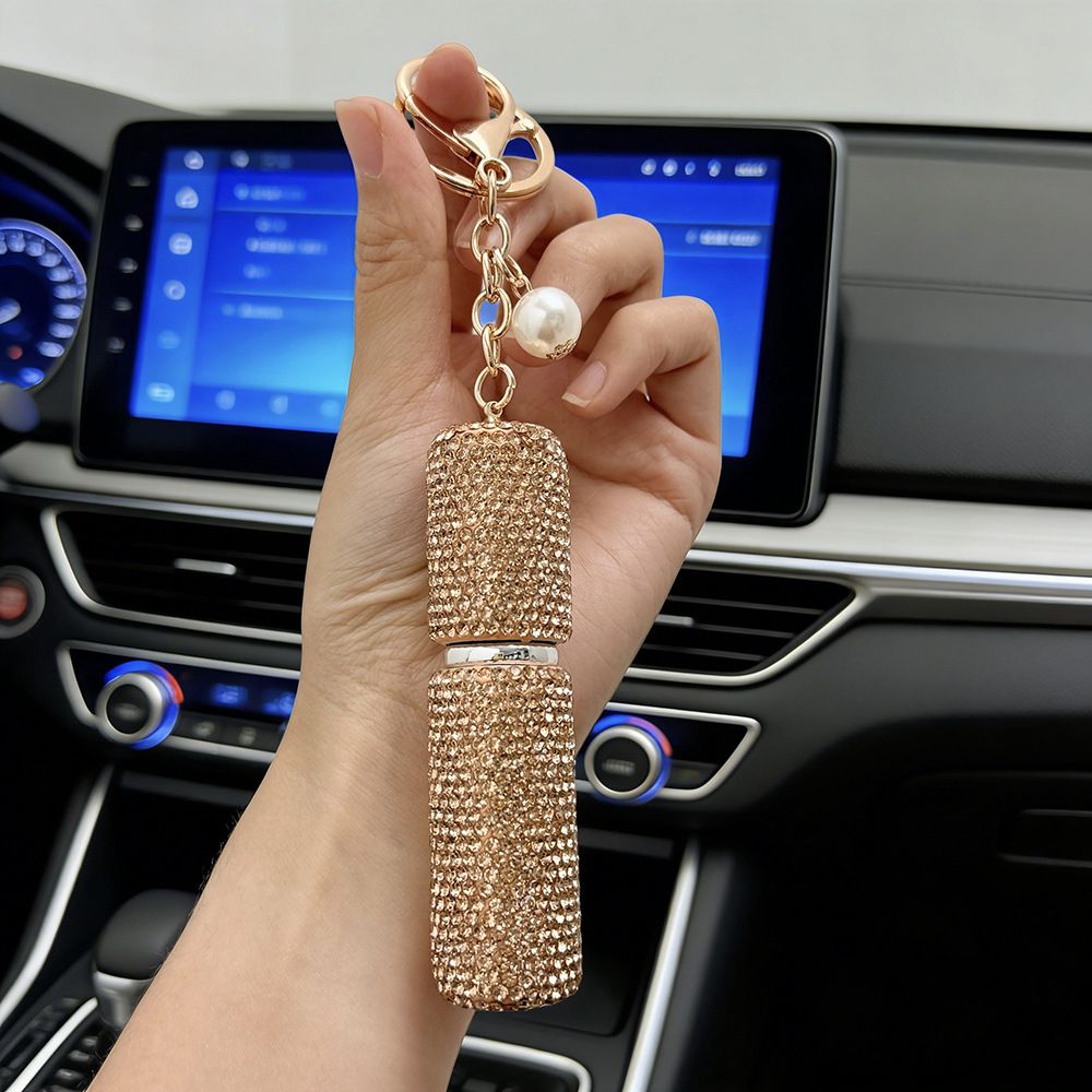 Rhinestone Mini Refillable Spray Bottle Keychain Charm with Faux Pearl Chain view 7