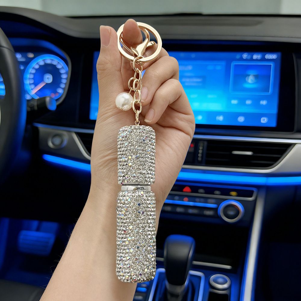 Rhinestone Mini Refillable Spray Bottle Keychain Charm with Faux Pearl Chain view 9