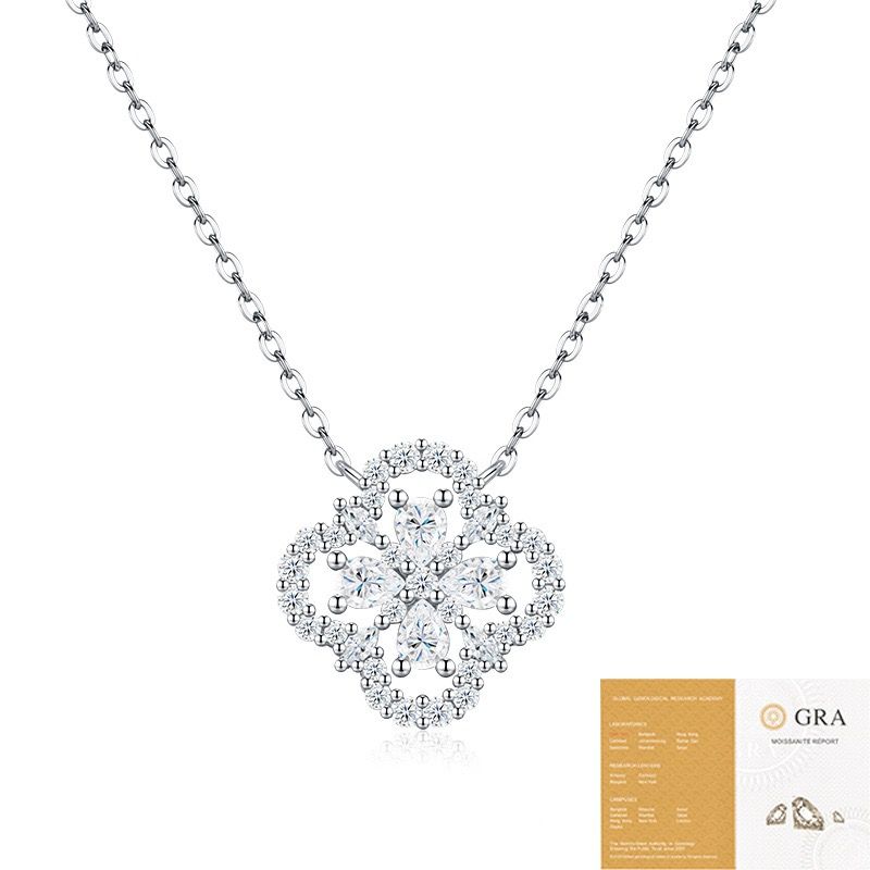 Elegant Four-Leaf Clover Moissanite Pendant Necklace in Sterling Silver