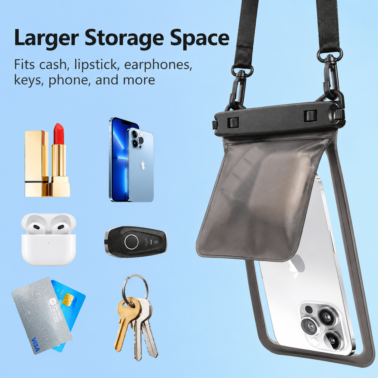 IPX8 Waterproof Phone Pouch with Adjustable Lanyard view 3