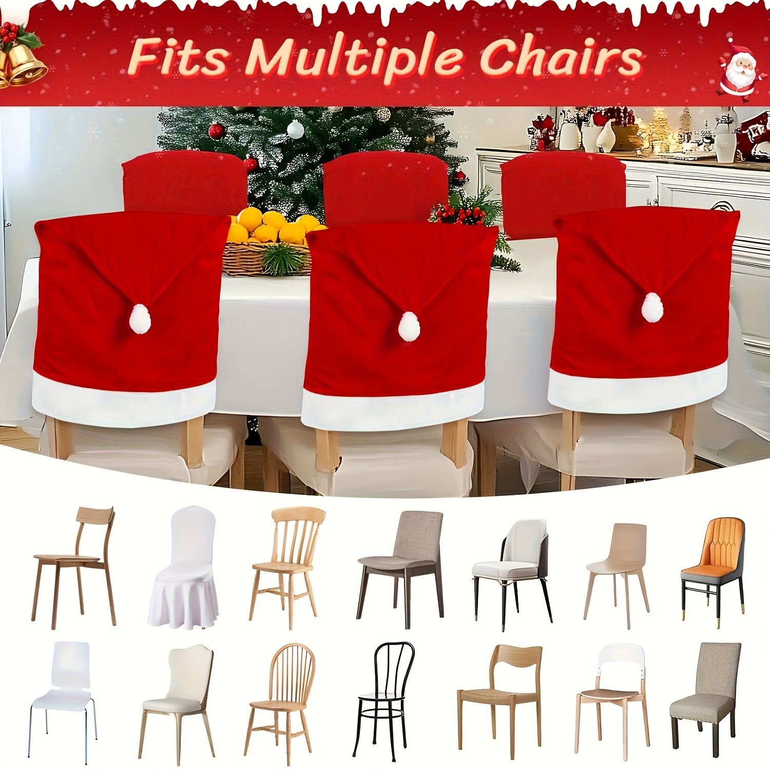Christmas Decoration 16-Piece Set: Festive Chair Covers and Mini Santa Hat view 3