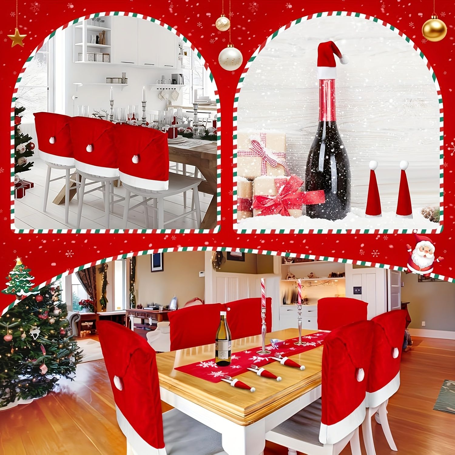Christmas Decoration 16-Piece Set: Festive Chair Covers and Mini Santa Hat view 4