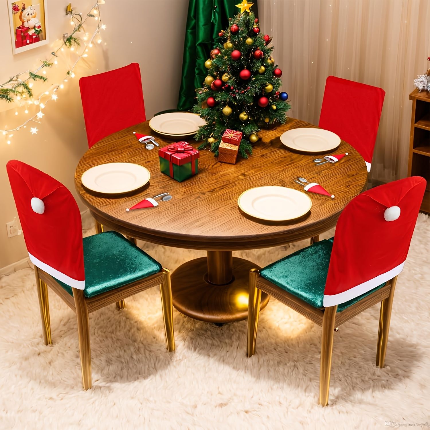 Christmas Decoration 16-Piece Set: Festive Chair Covers and Mini Santa Hat view 7