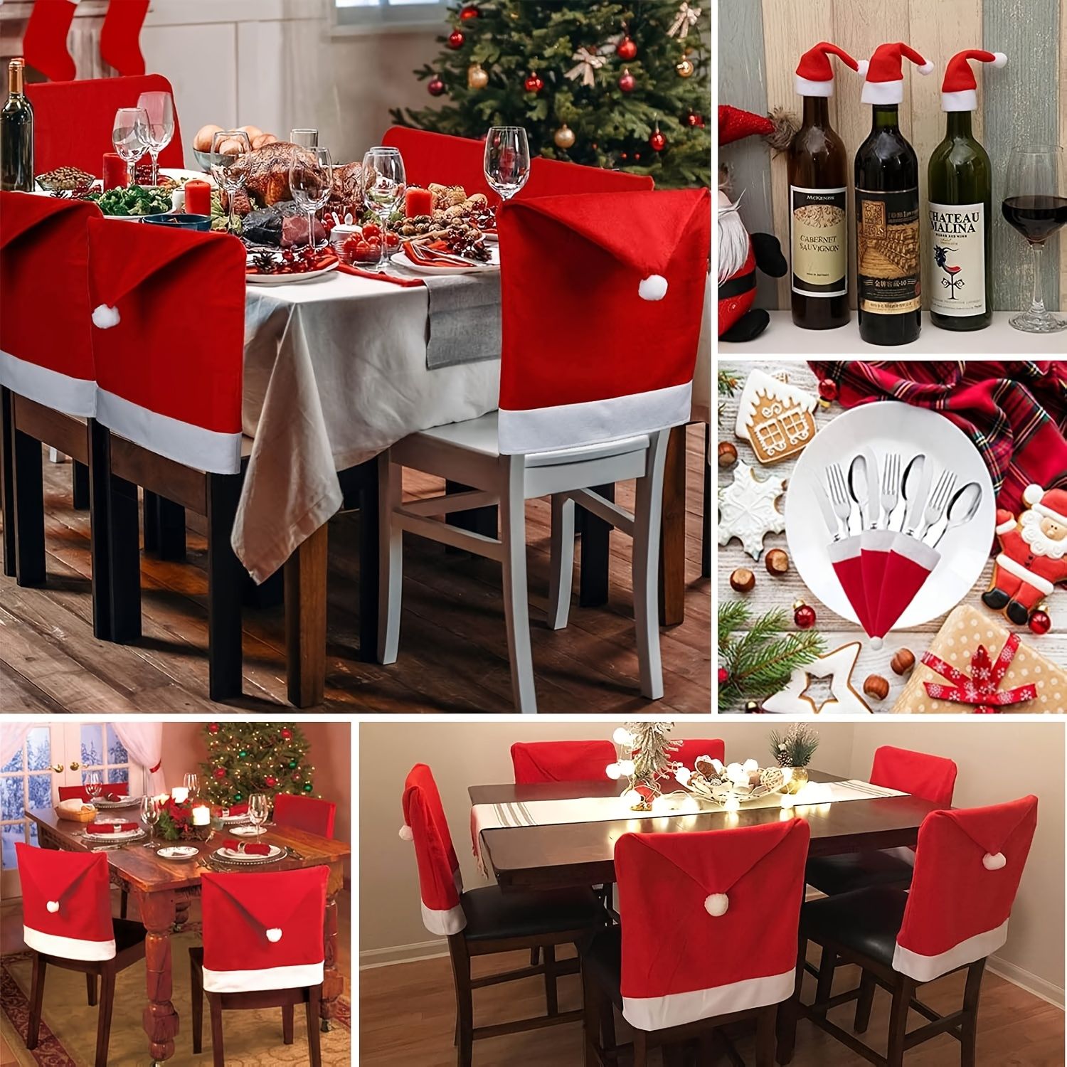 Christmas Decoration 16-Piece Set: Festive Chair Covers and Mini Santa Hat view 8