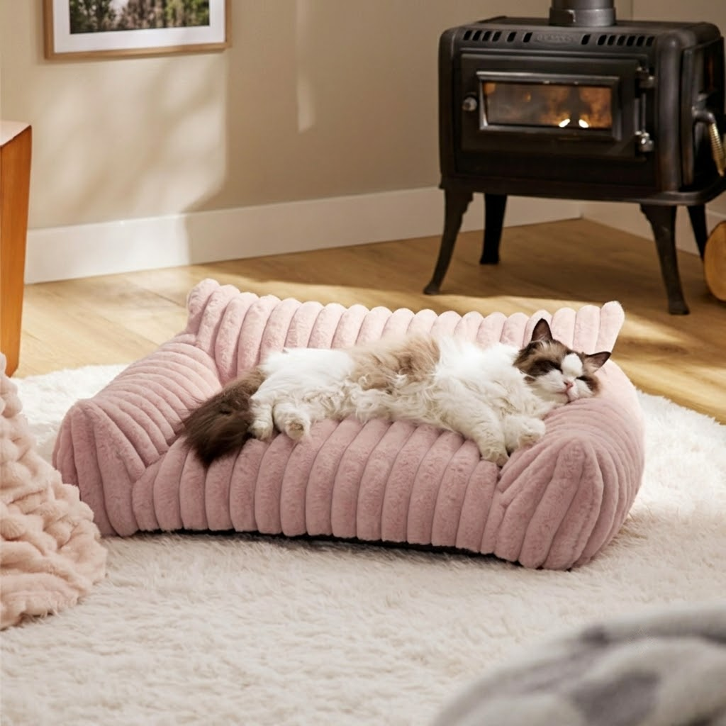 Luxurious Faux Rabbit Fur Plush Pet Sofa Bed with Bolster Sides