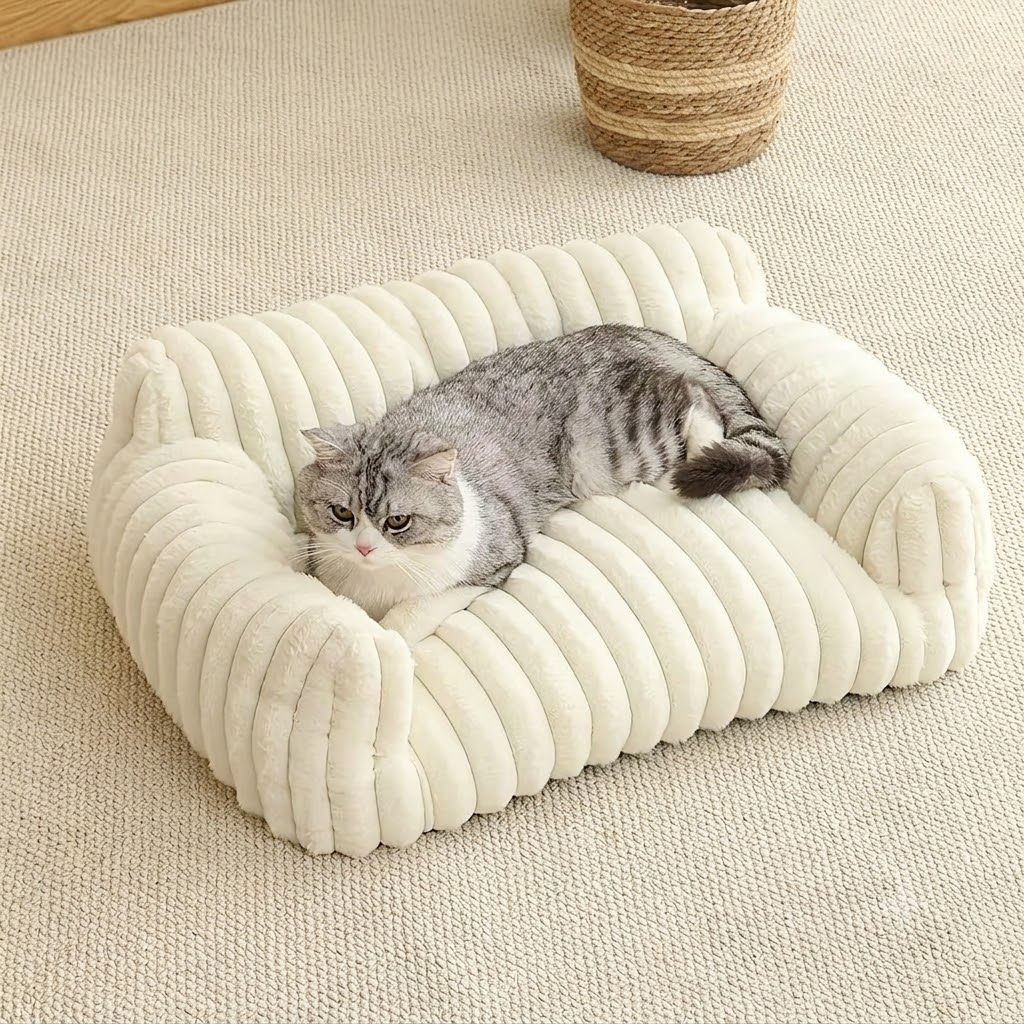 Luxurious Faux Rabbit Fur Plush Pet Sofa Bed with Bolster Sides view 10