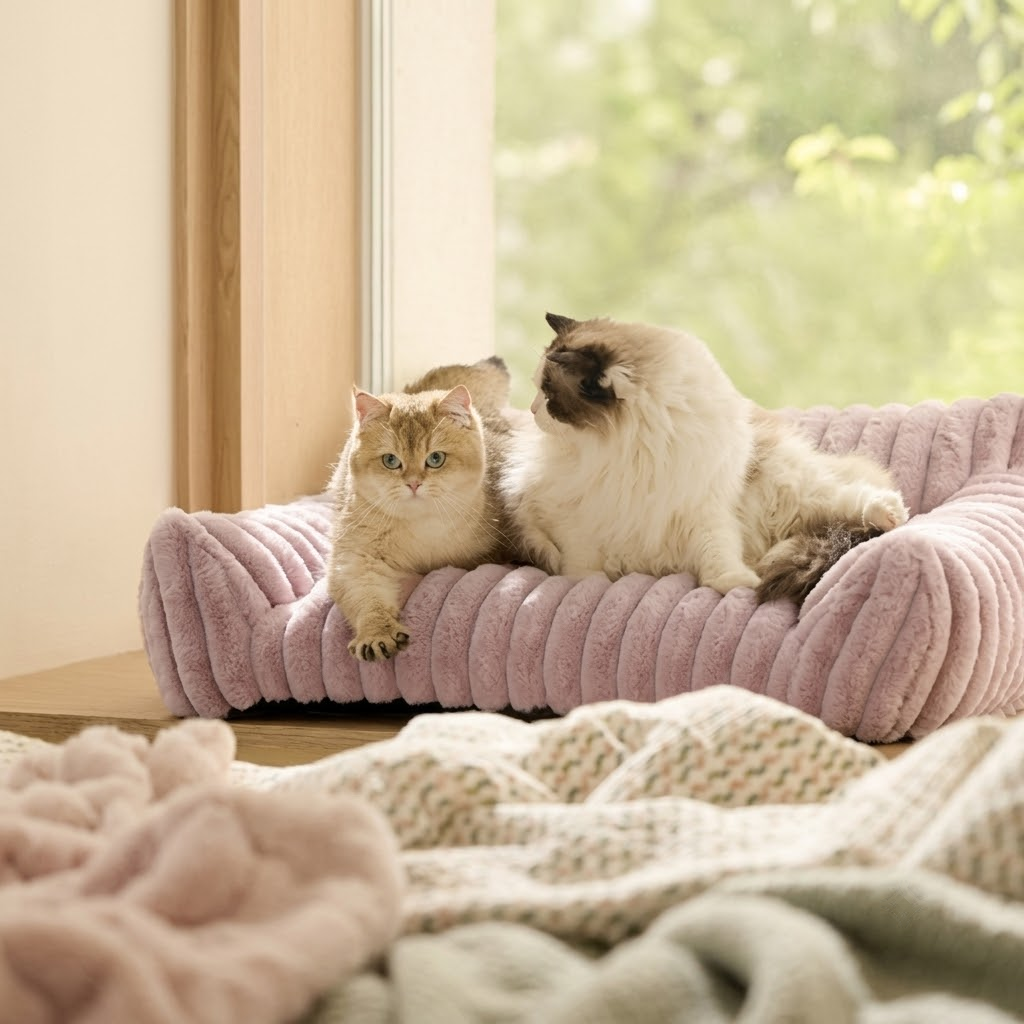 Luxurious Faux Rabbit Fur Plush Pet Sofa Bed with Bolster Sides view 14