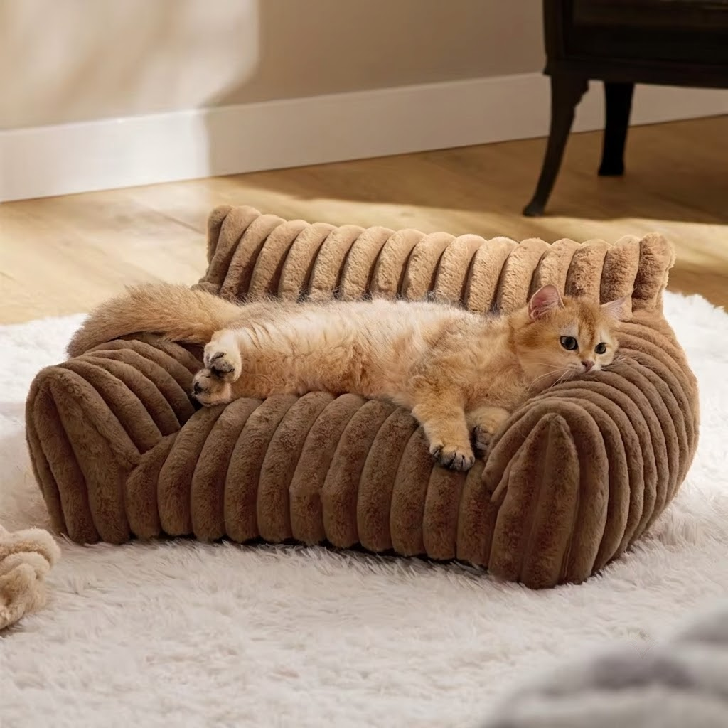 Luxurious Faux Rabbit Fur Plush Pet Sofa Bed with Bolster Sides