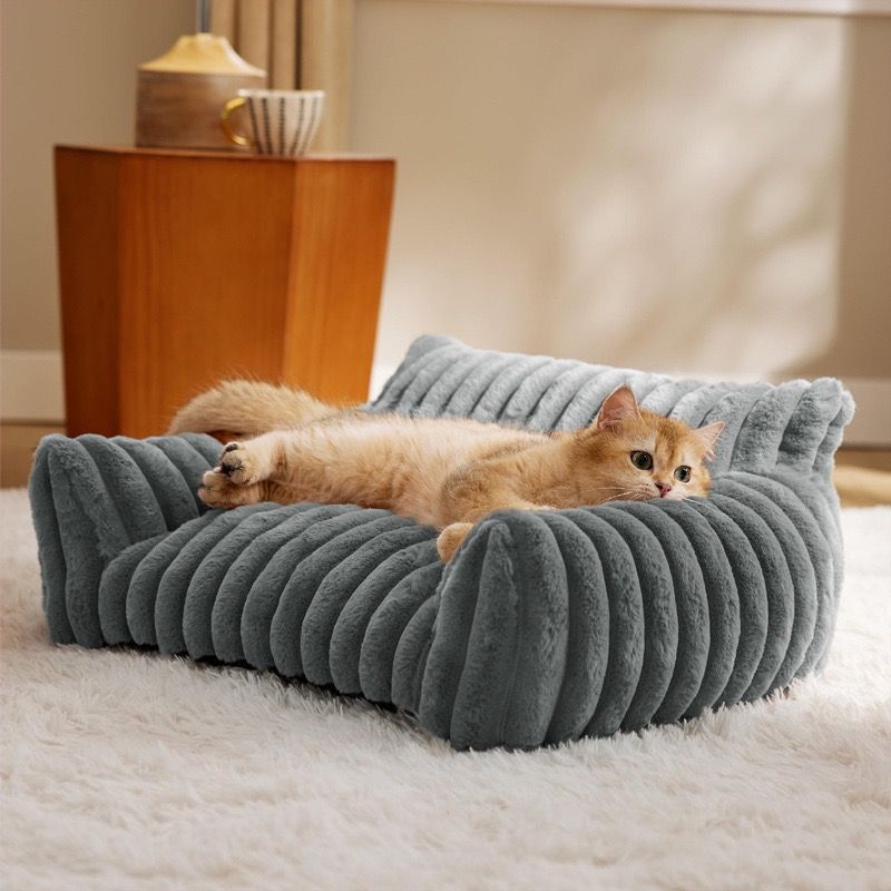 Luxurious Faux Rabbit Fur Plush Pet Sofa Bed with Bolster Sides view 10