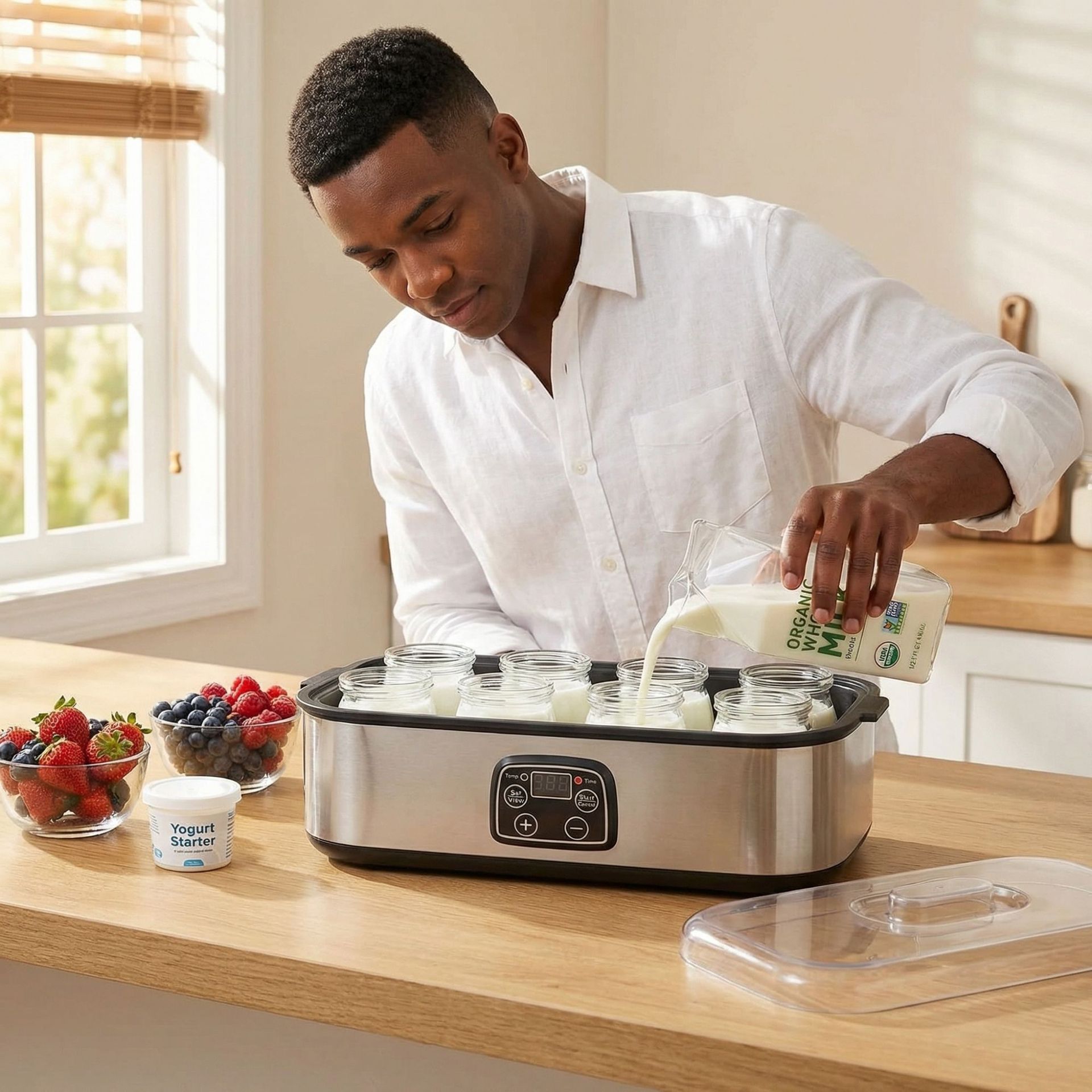 Stainless Steel Home Yogurt Maker with 8 Glass Jars