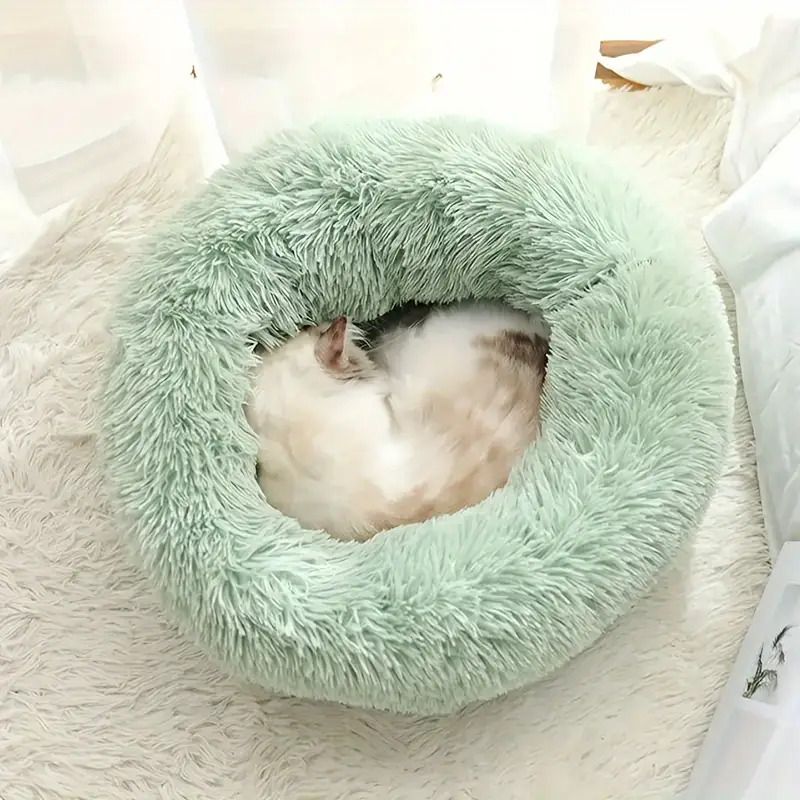 Plush Pet Nest Soft Donut Cat Bed – Cozy Round Couch for Cats and Small Dogs view 2