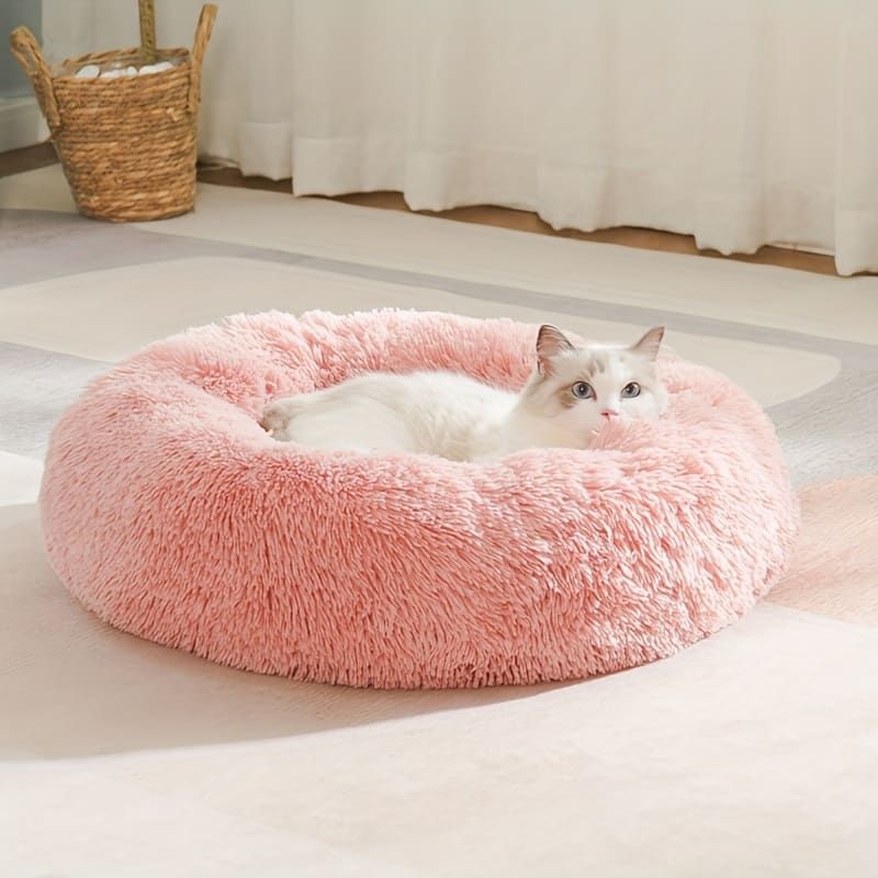 Plush Pet Nest Soft Donut Cat Bed – Cozy Round Couch for Cats and Small Dogs view 3
