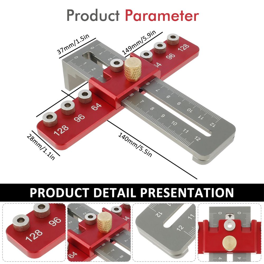 Aluminum Alloy Cabinet Handle Drilling Jig with Adjustable Cross Sliding view 2
