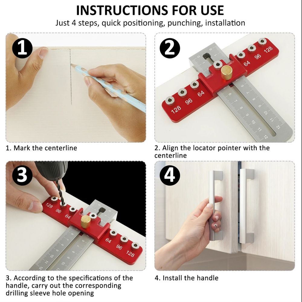Aluminum Alloy Cabinet Handle Drilling Jig with Adjustable Cross Sliding view 5