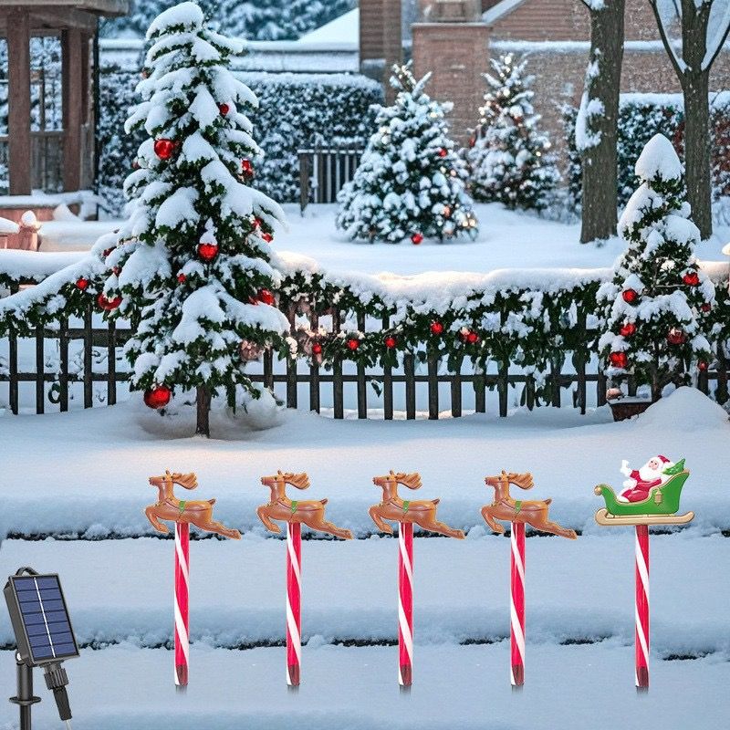 Solar-Powered Reindeer and Santa Sleigh Garden Stakes Set – 5 Festive LED view 5