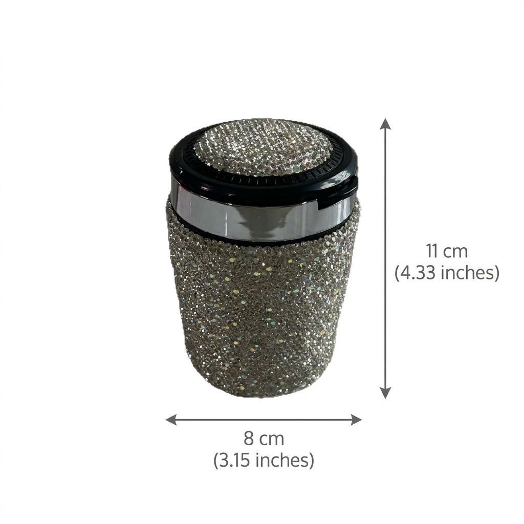 Diamond-Studded Car Ashtray with LED Lid Indicator view 2