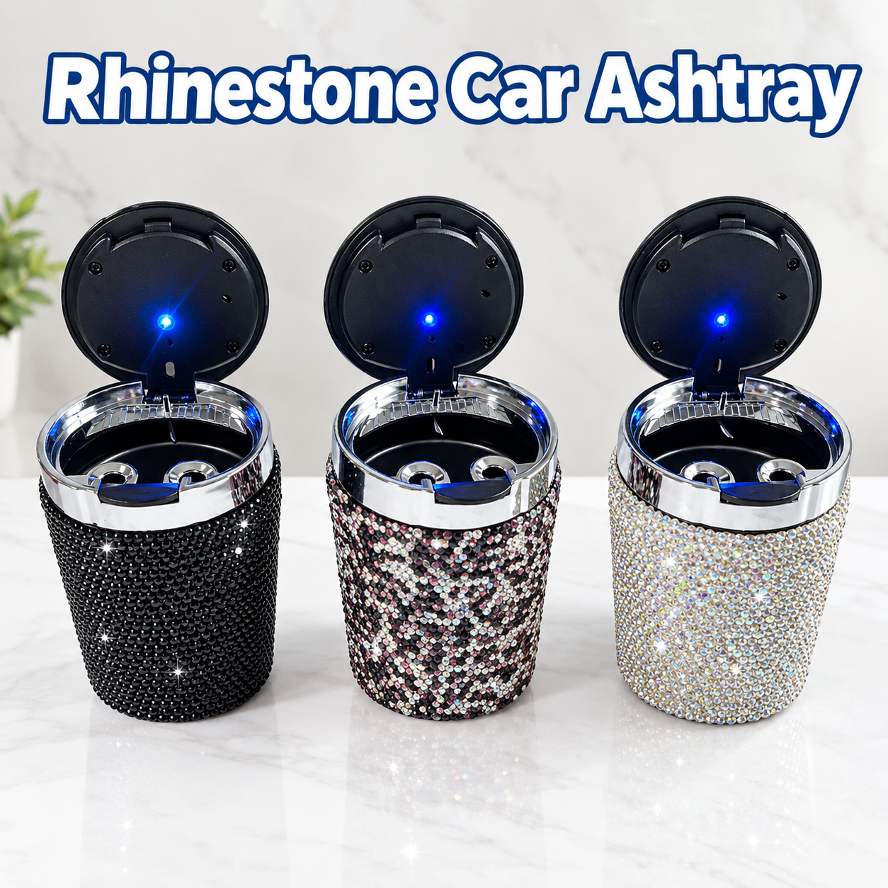 Diamond-Studded Car Ashtray with LED Lid Indicator view 3