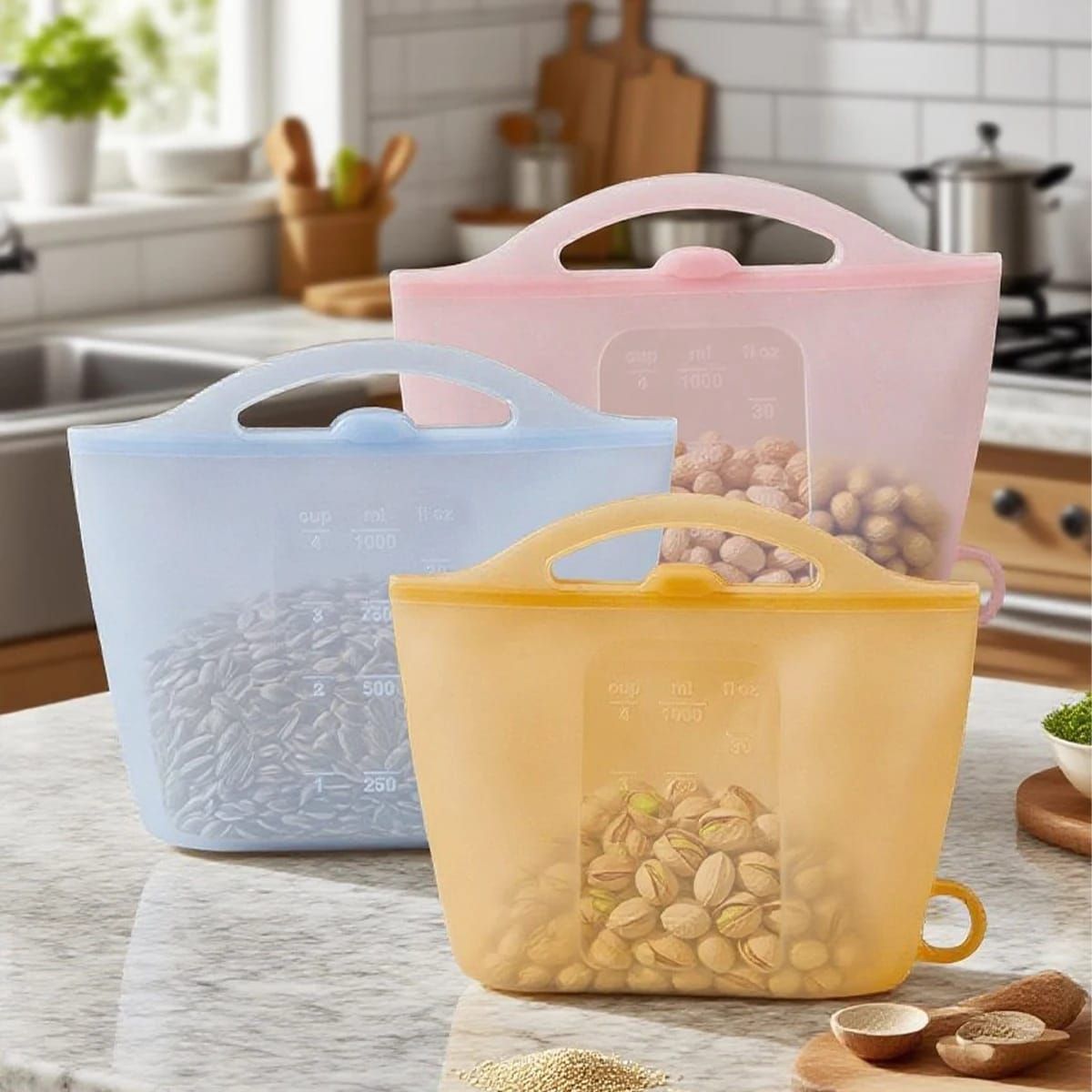 Reusable Silicone Food Storage Bag with Convenient Carry Handle view 3