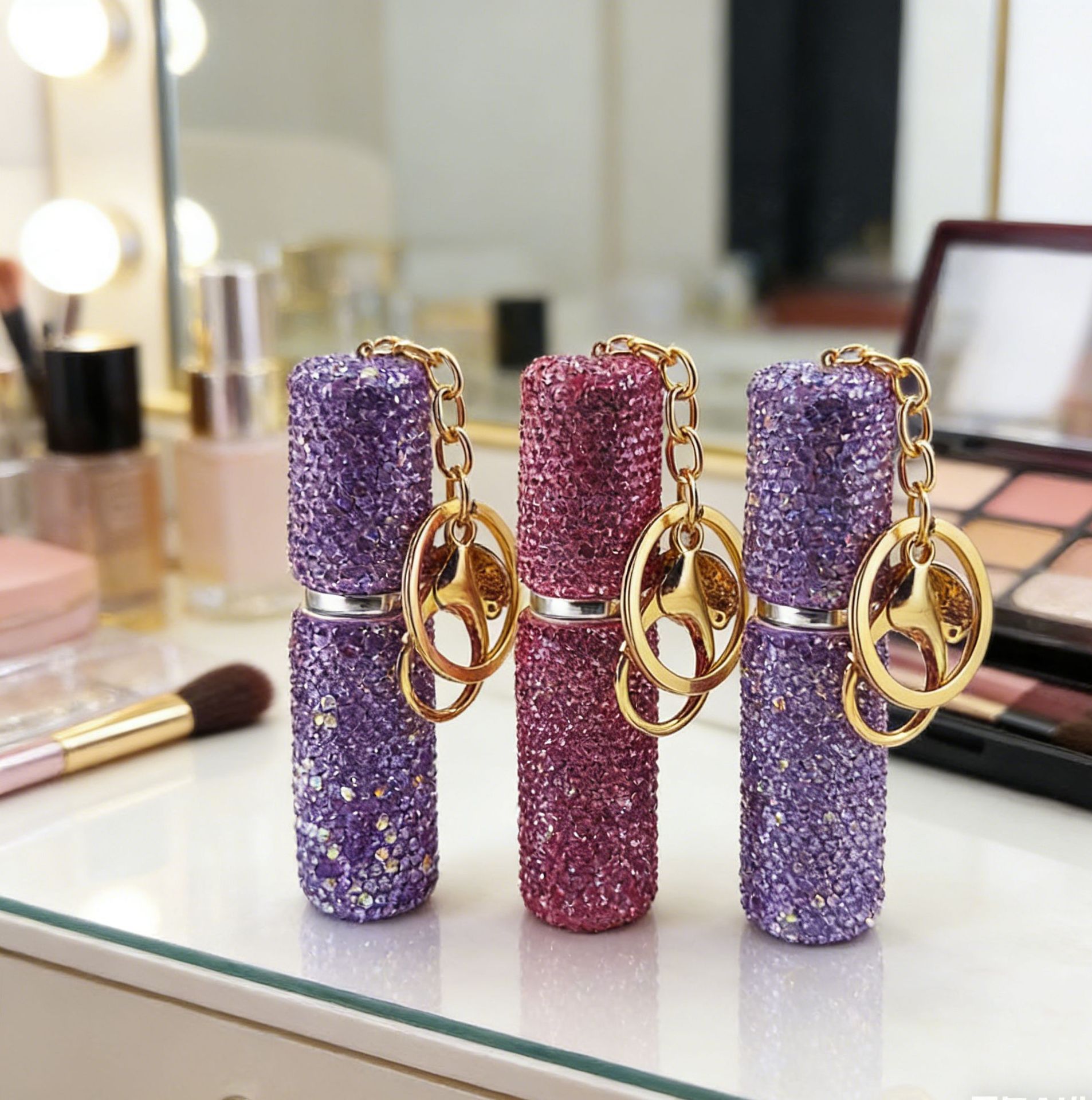 Portable Rhinestone Perfume Atomizer Keychain Refillable Spray Bottle for view 5