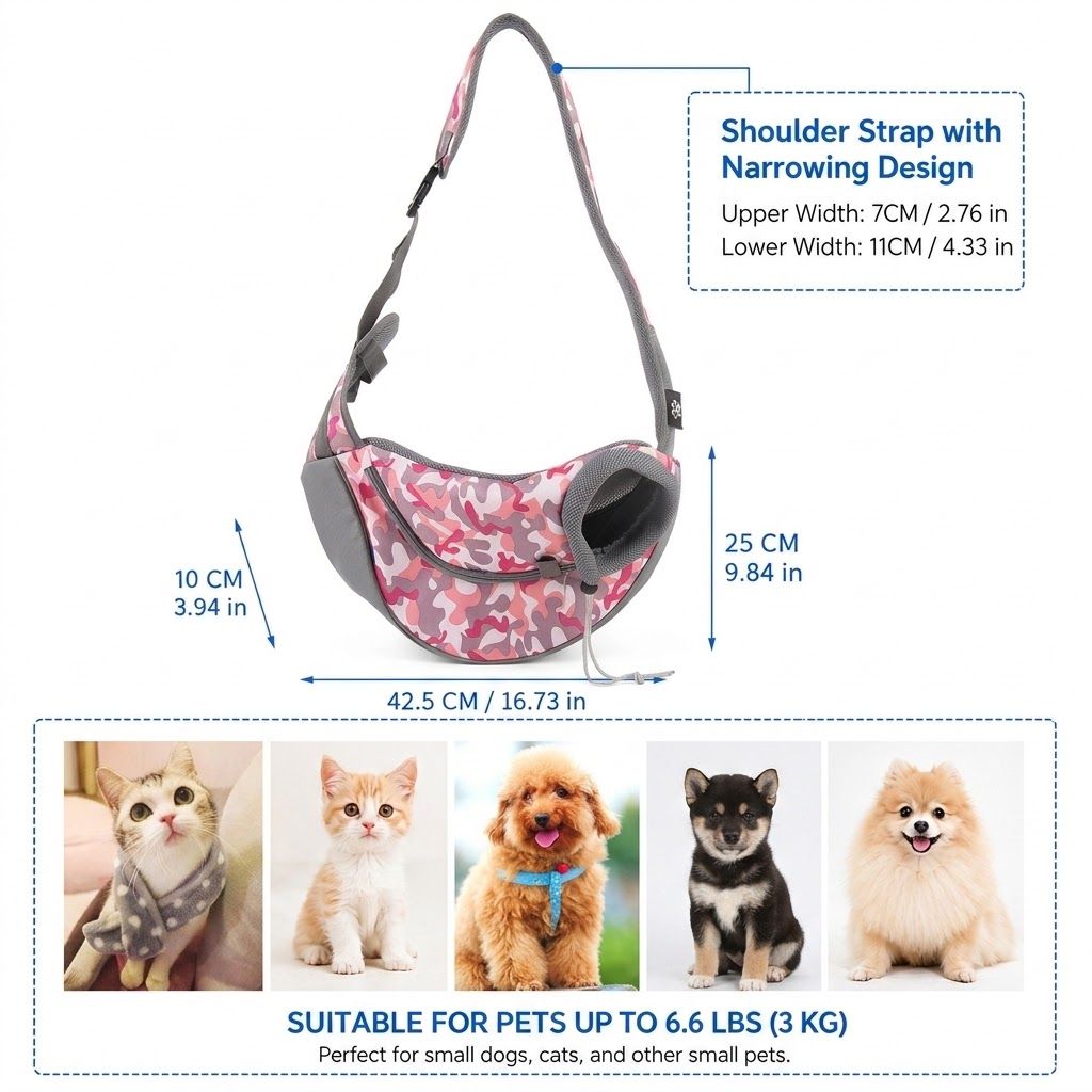 Upgraded Camouflage Pet Sling Bag for Small Dogs and Cats – Lightweight Oxford view 2