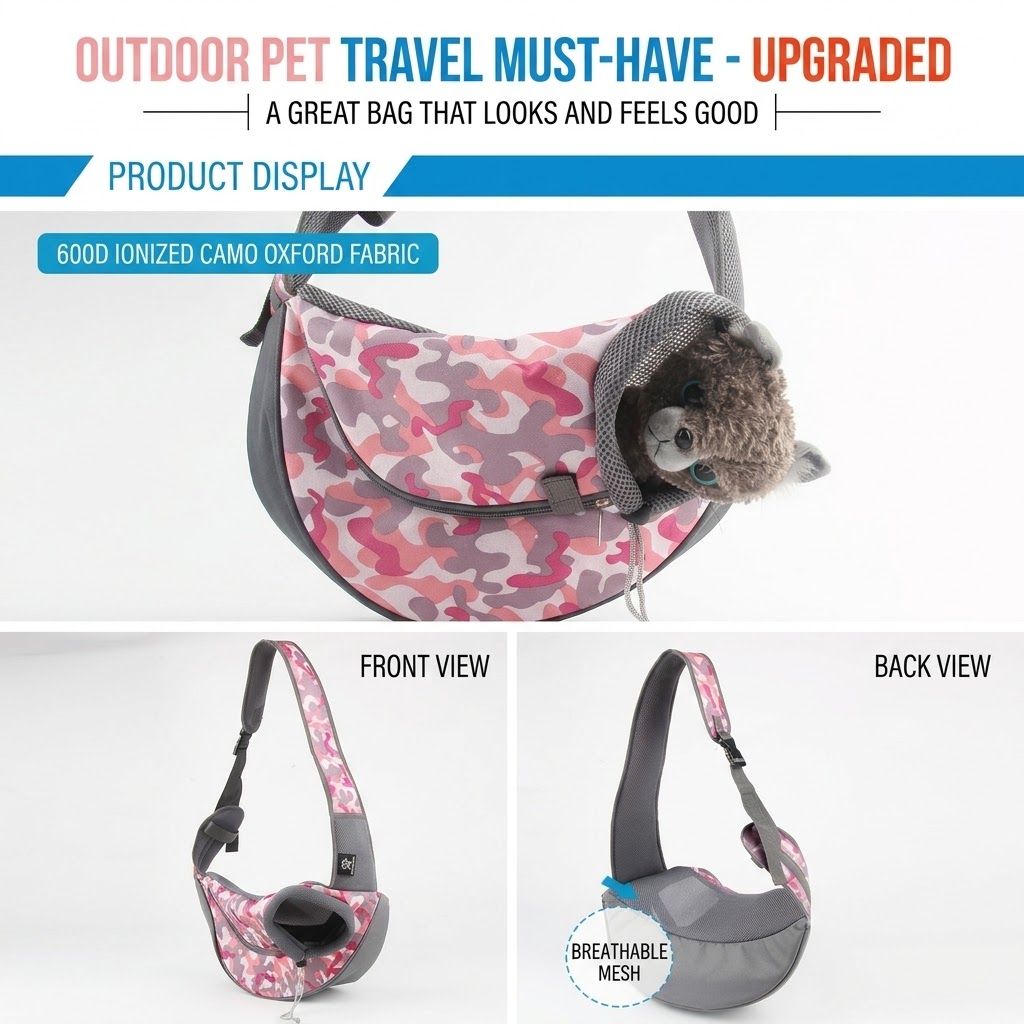 Upgraded Camouflage Pet Sling Bag for Small Dogs and Cats – Lightweight Oxford view 7
