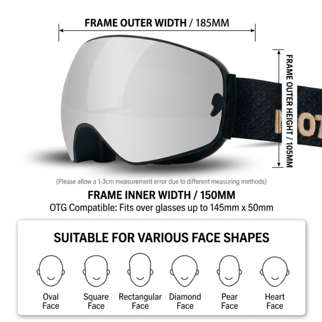 DOTUGE DGQ-D07 Magnetic Flip Ski Goggles with REVO Coated Dual-Layer Anti-Fog view 2