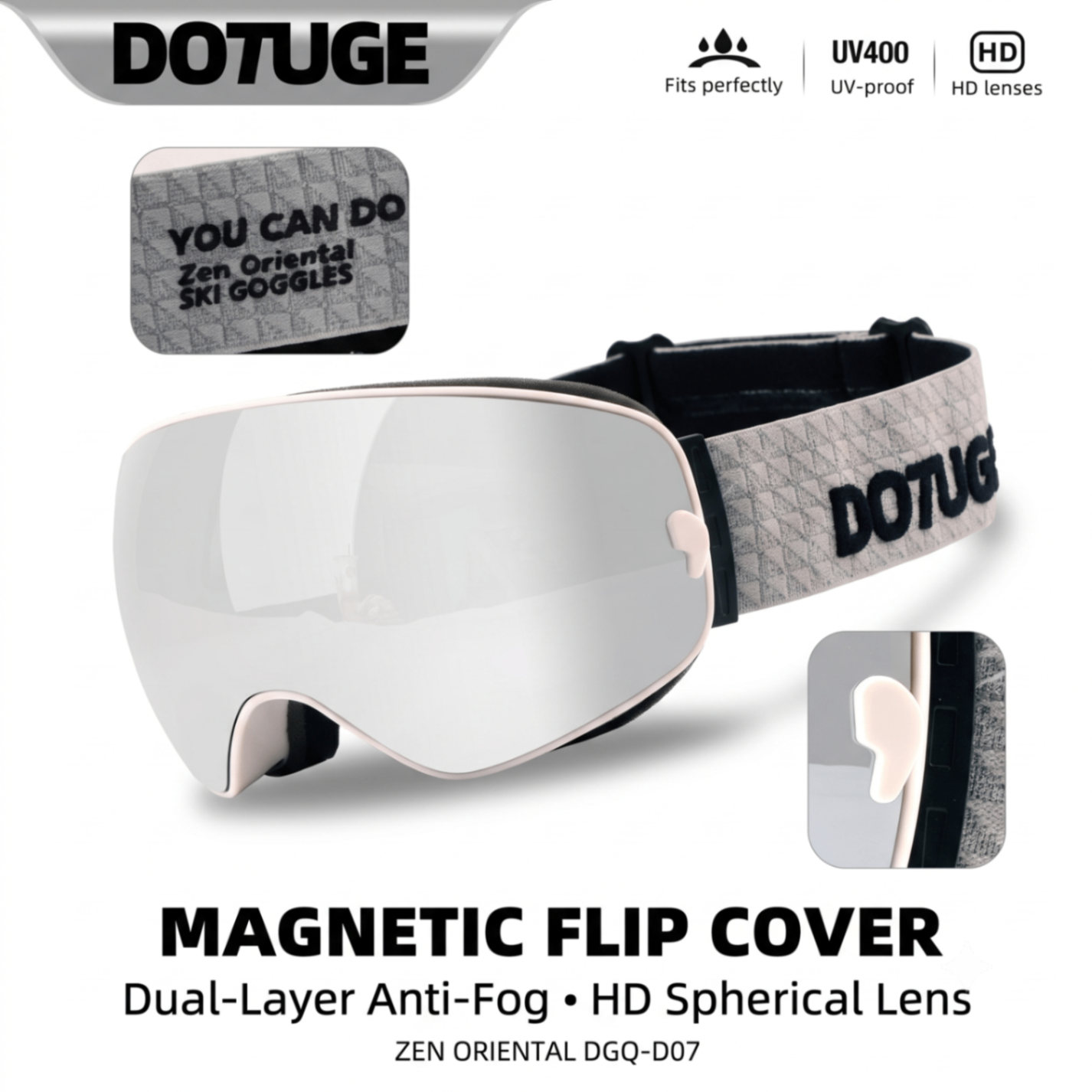 DOTUGE DGQ-D07 Magnetic Flip Ski Goggles with REVO Coated Dual-Layer Anti-Fog view 5