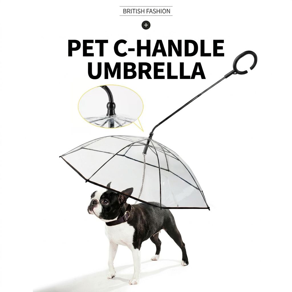 C-Handle Pet Umbrella with Leash Hook – Hands-Free Transparent Rain Protection — image 1