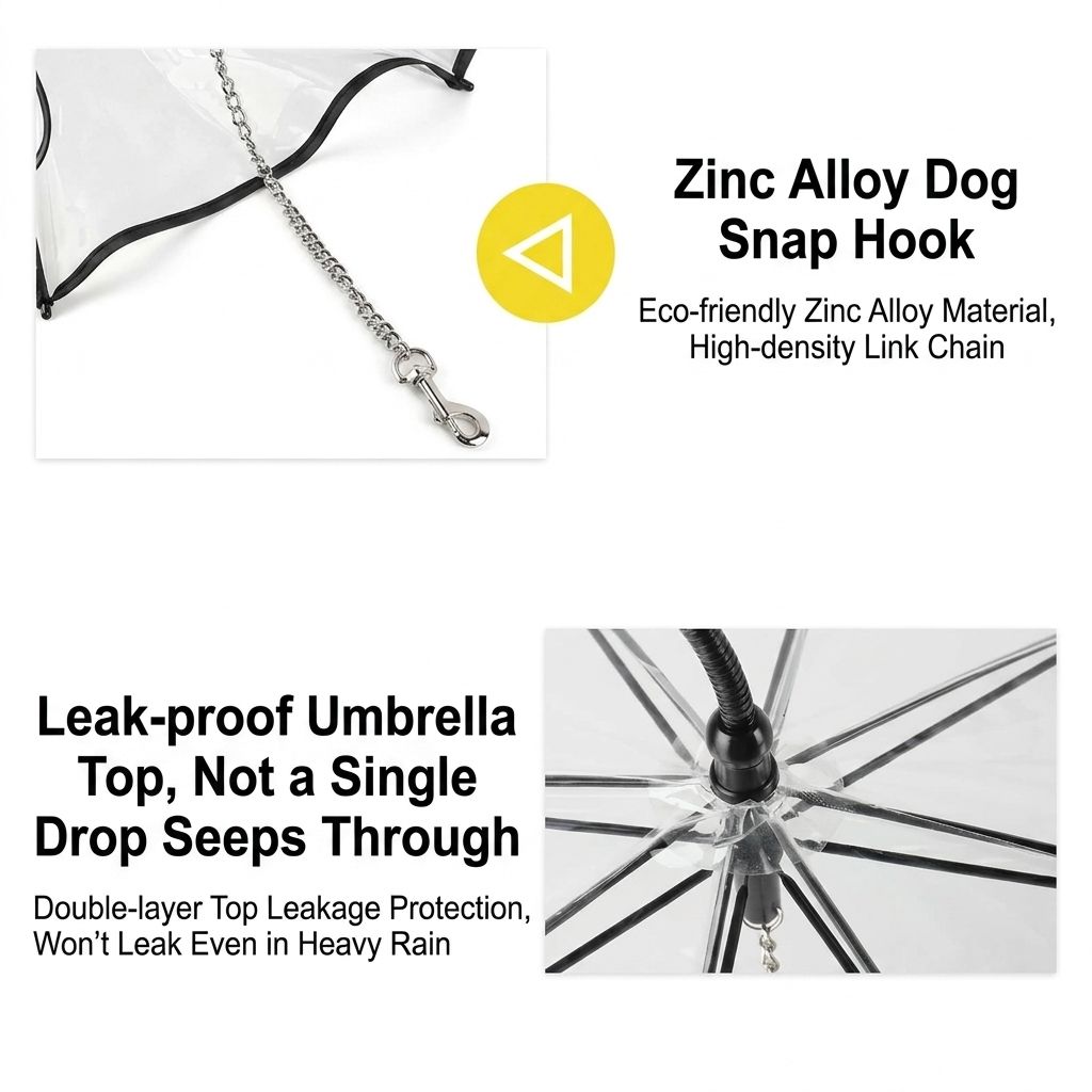 C-Handle Pet Umbrella with Leash Hook – Hands-Free Transparent Rain Protection view 10