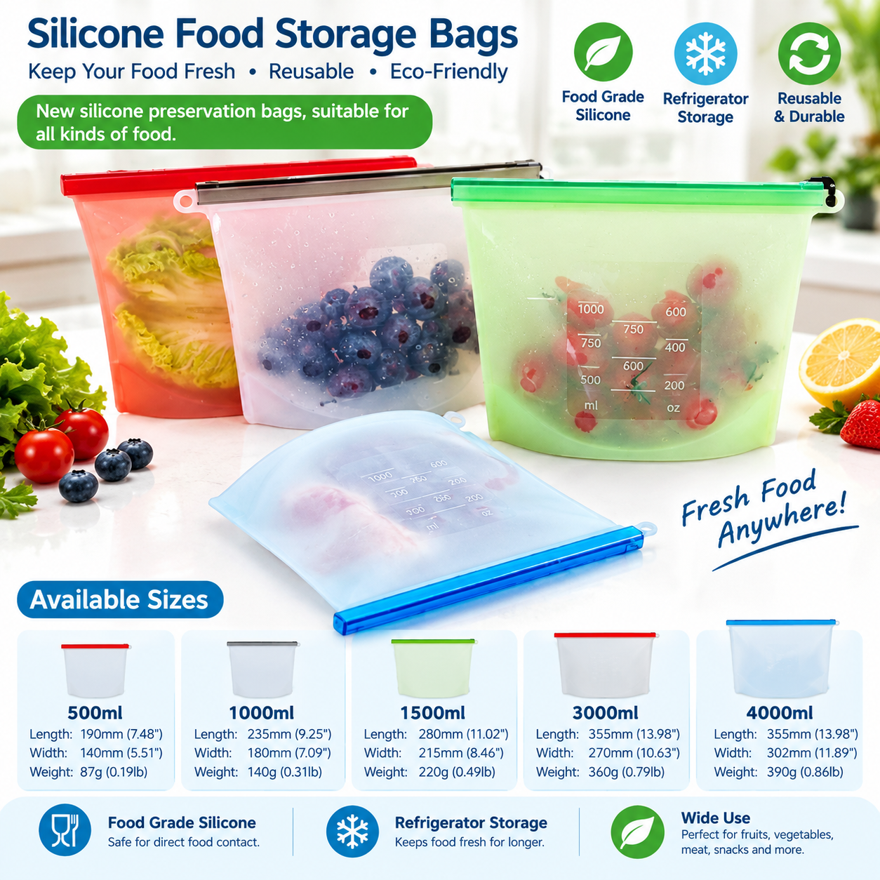 Reusable Silicone Food Storage Bags – Leakproof view 2