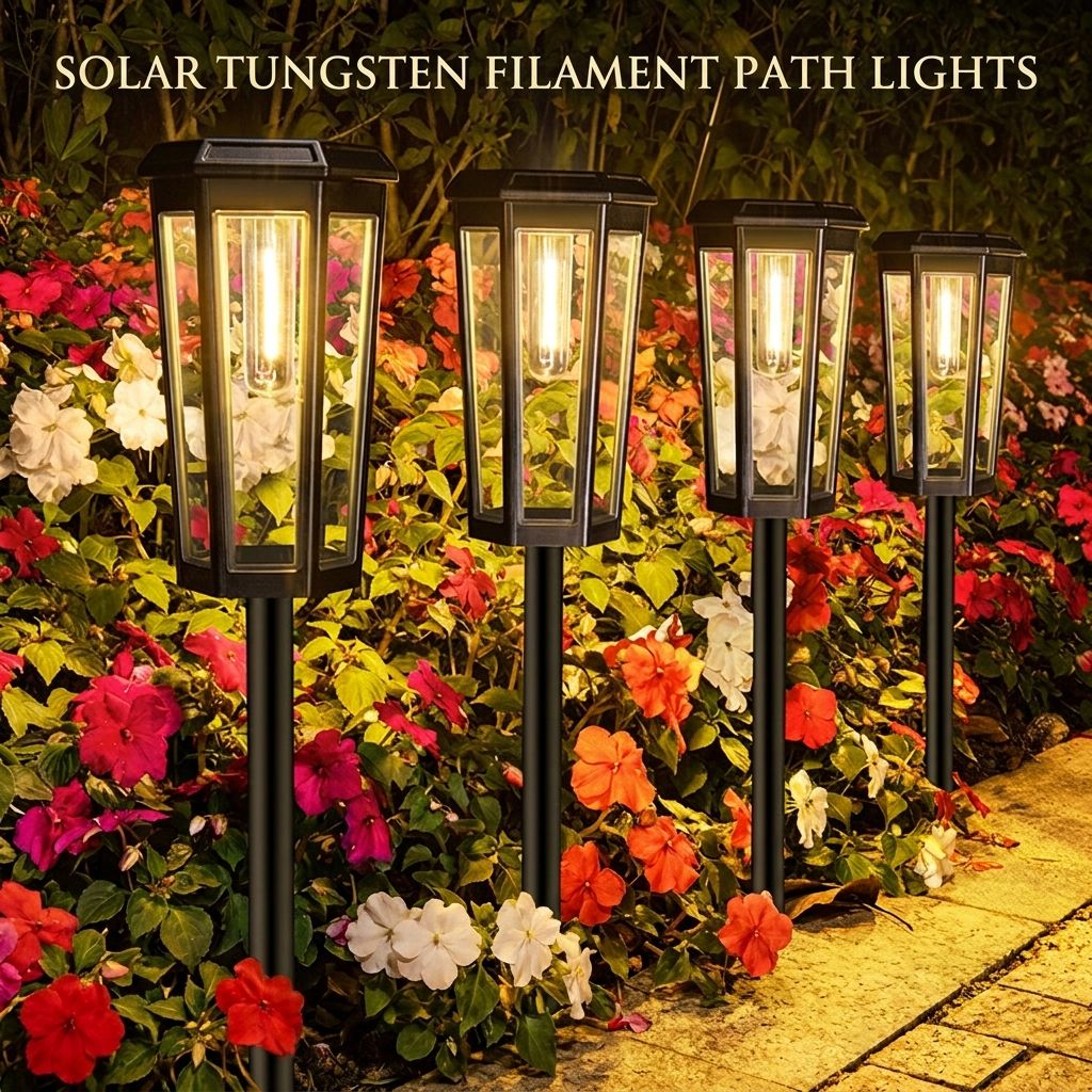 Solar Powered Hexagonal Tungsten Pathway Lights with Warm White Glow