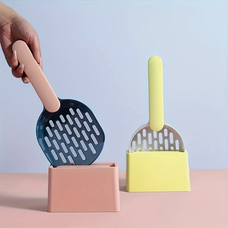 Colorful Cat Litter Scoop Set with Wall-Mountable Storage Base for Easy