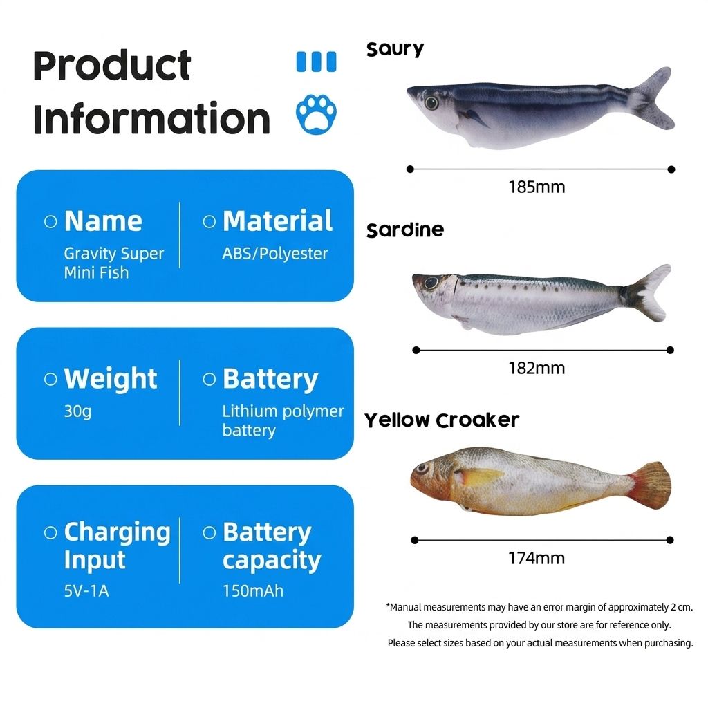 Interactive Electric Cat Toy Fish Set – 3 Realistic Mini Simulation Fish with view 2