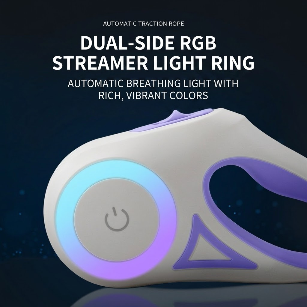Illuminated Retractable Dog Leash with Touch-Control Brake and RGB Breathing Light view 3