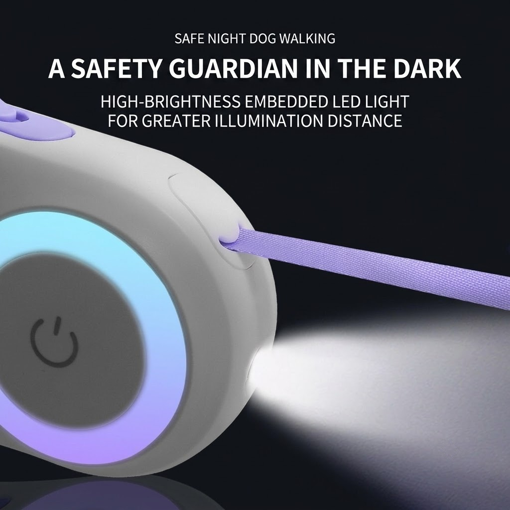 Illuminated Retractable Dog Leash with Touch-Control Brake and RGB Breathing Light view 4