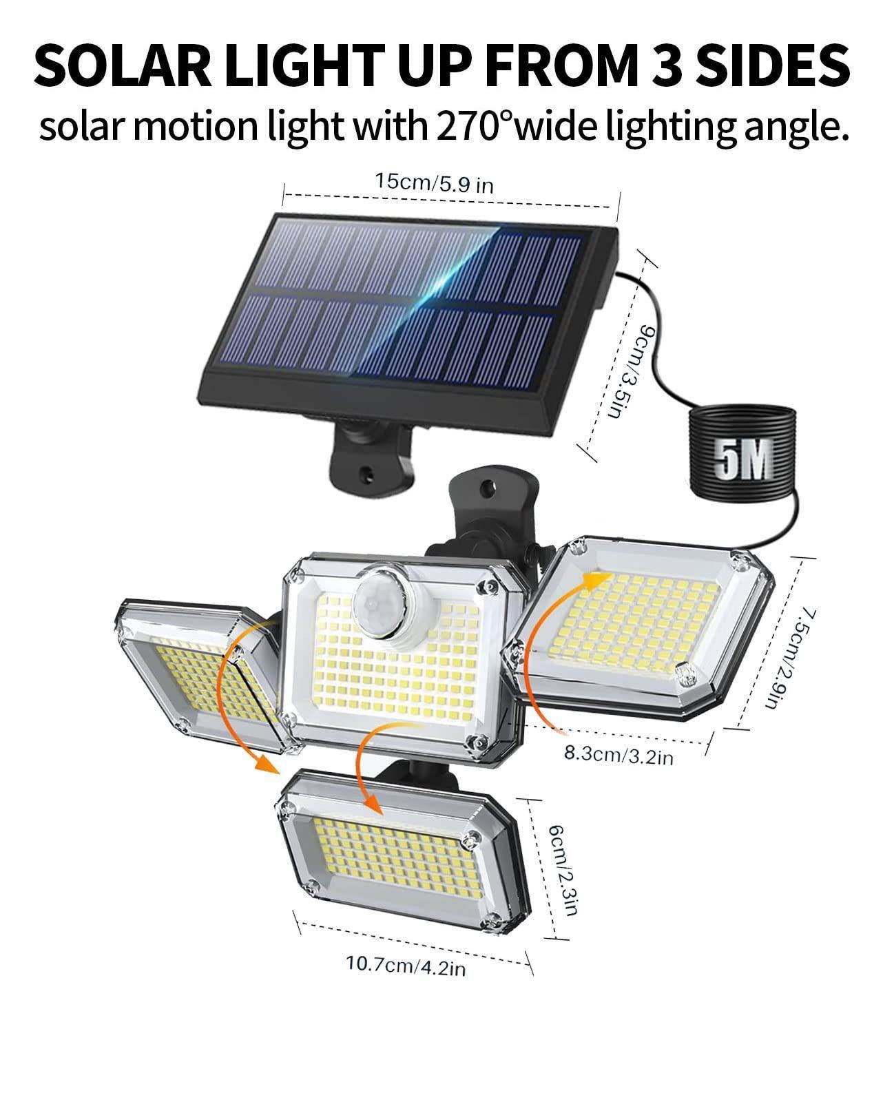 Brighten your outdoors with this four-head solar motion sensor wall light view 2
