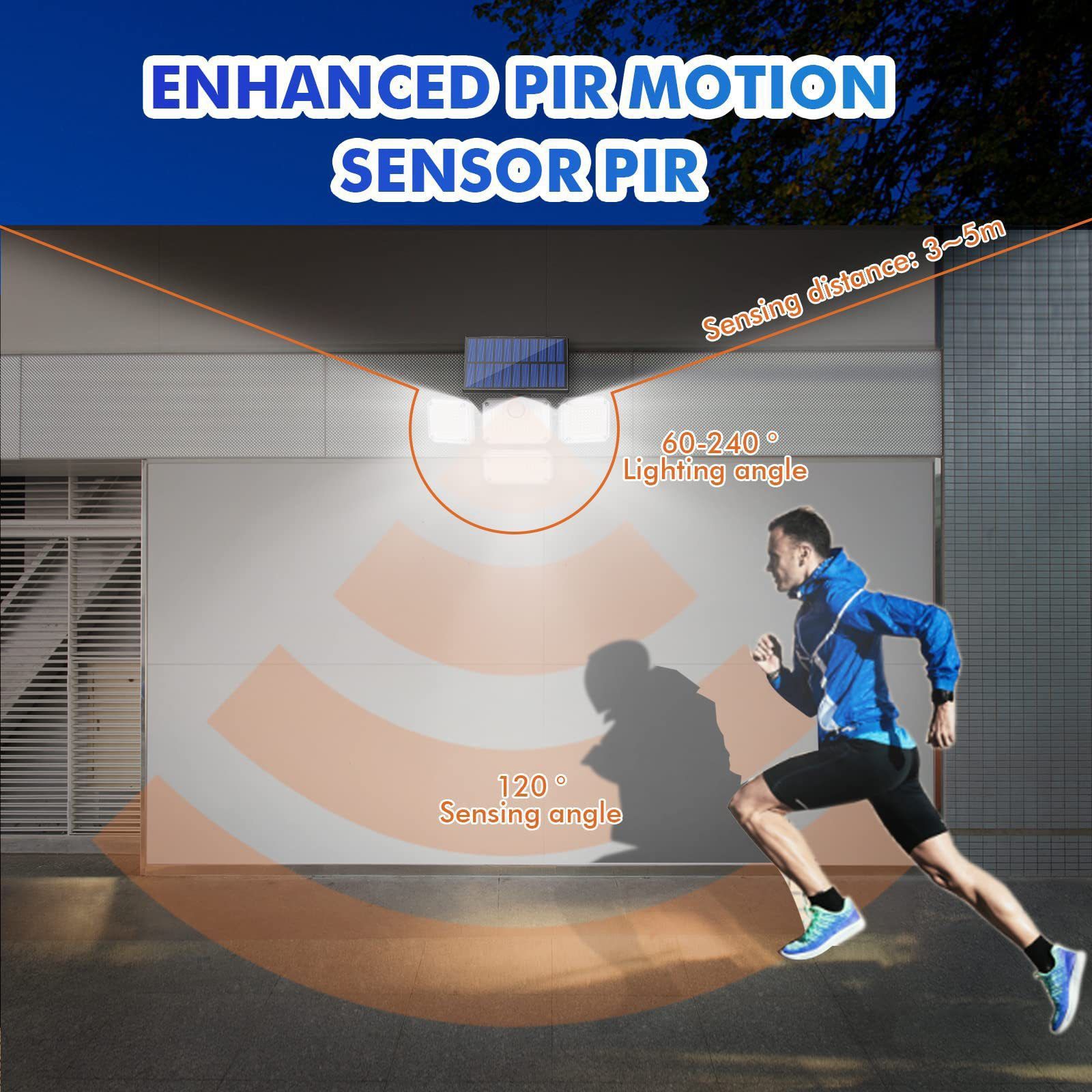 Brighten your outdoors with this four-head solar motion sensor wall light view 3