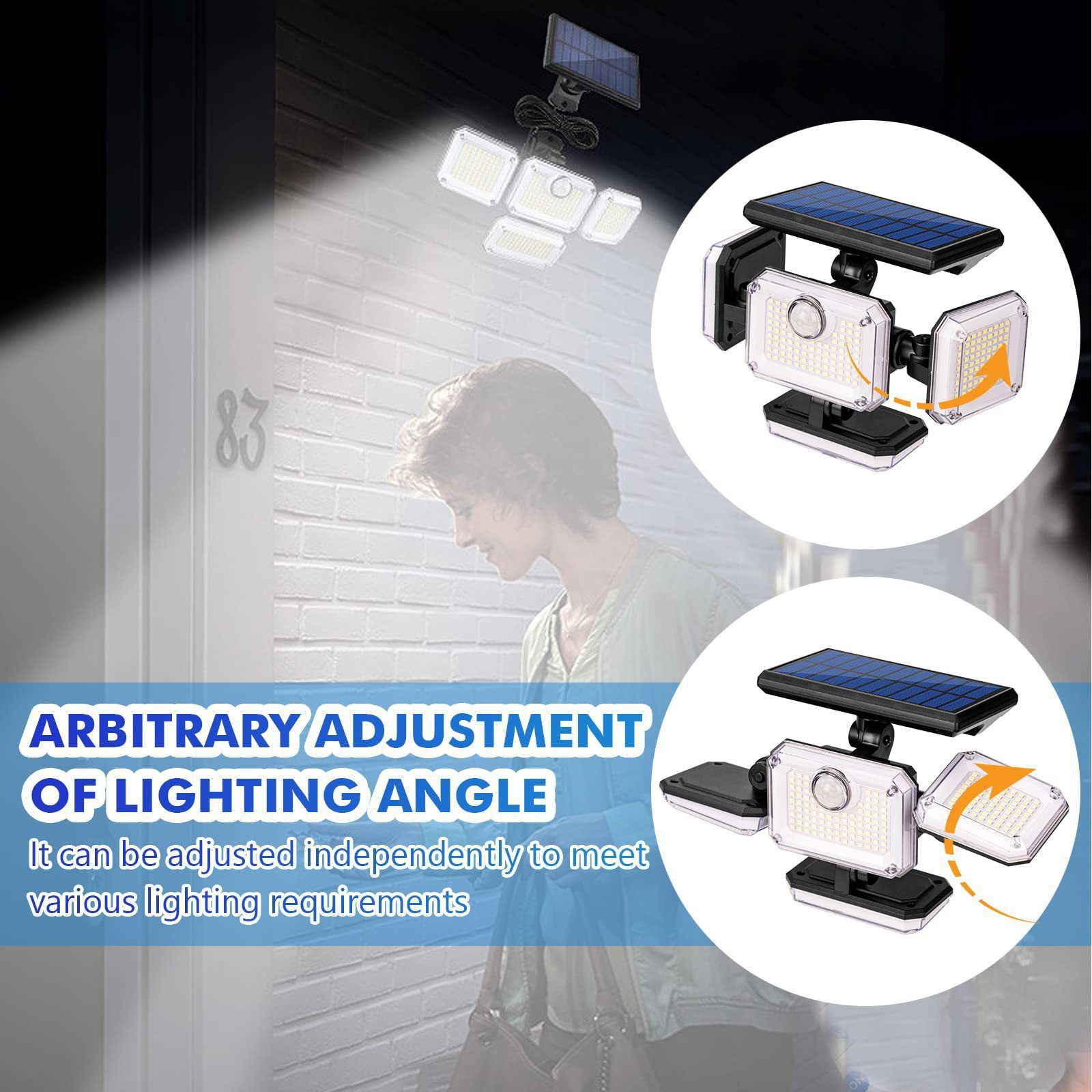 Brighten your outdoors with this four-head solar motion sensor wall light view 4