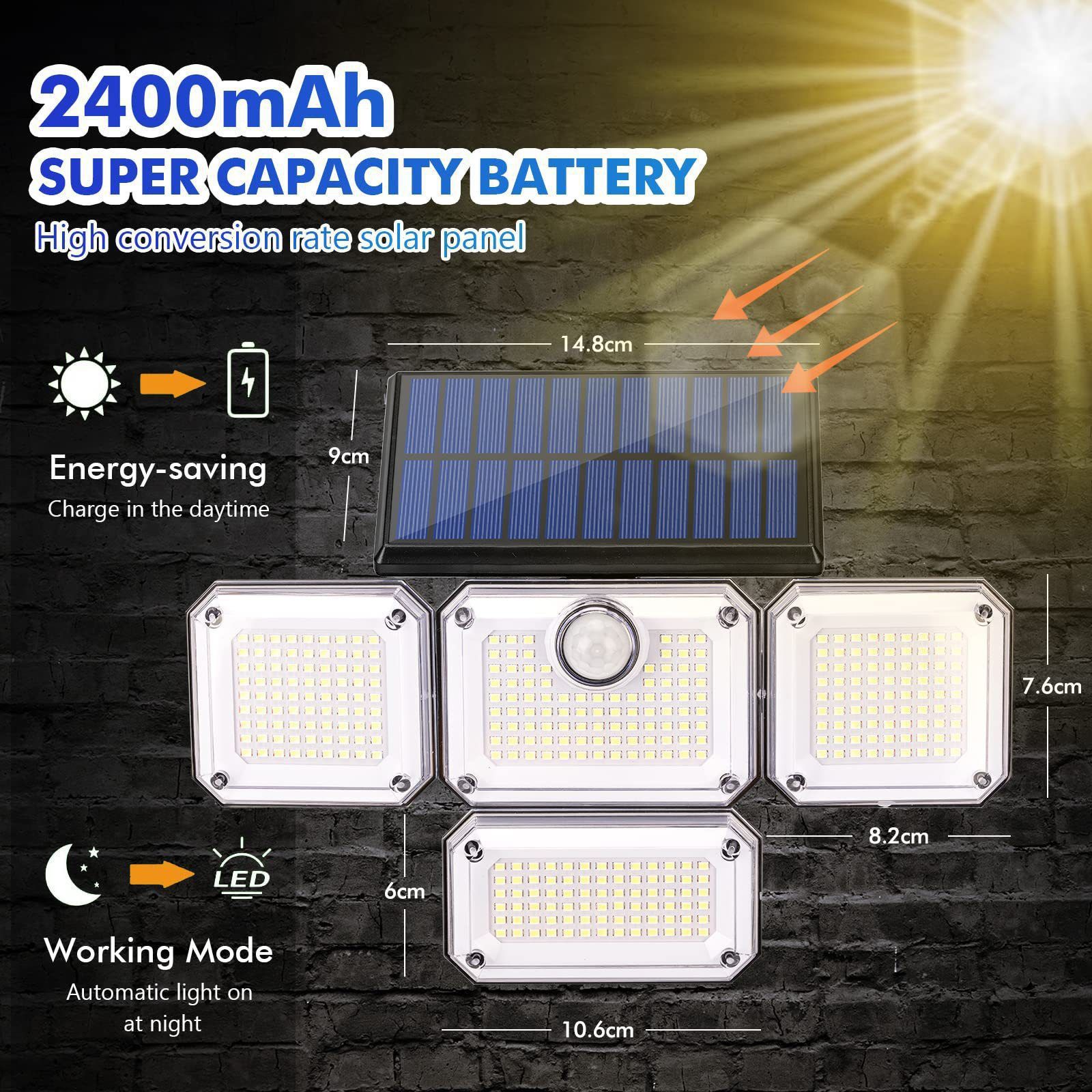 Brighten your outdoors with this four-head solar motion sensor wall light view 7