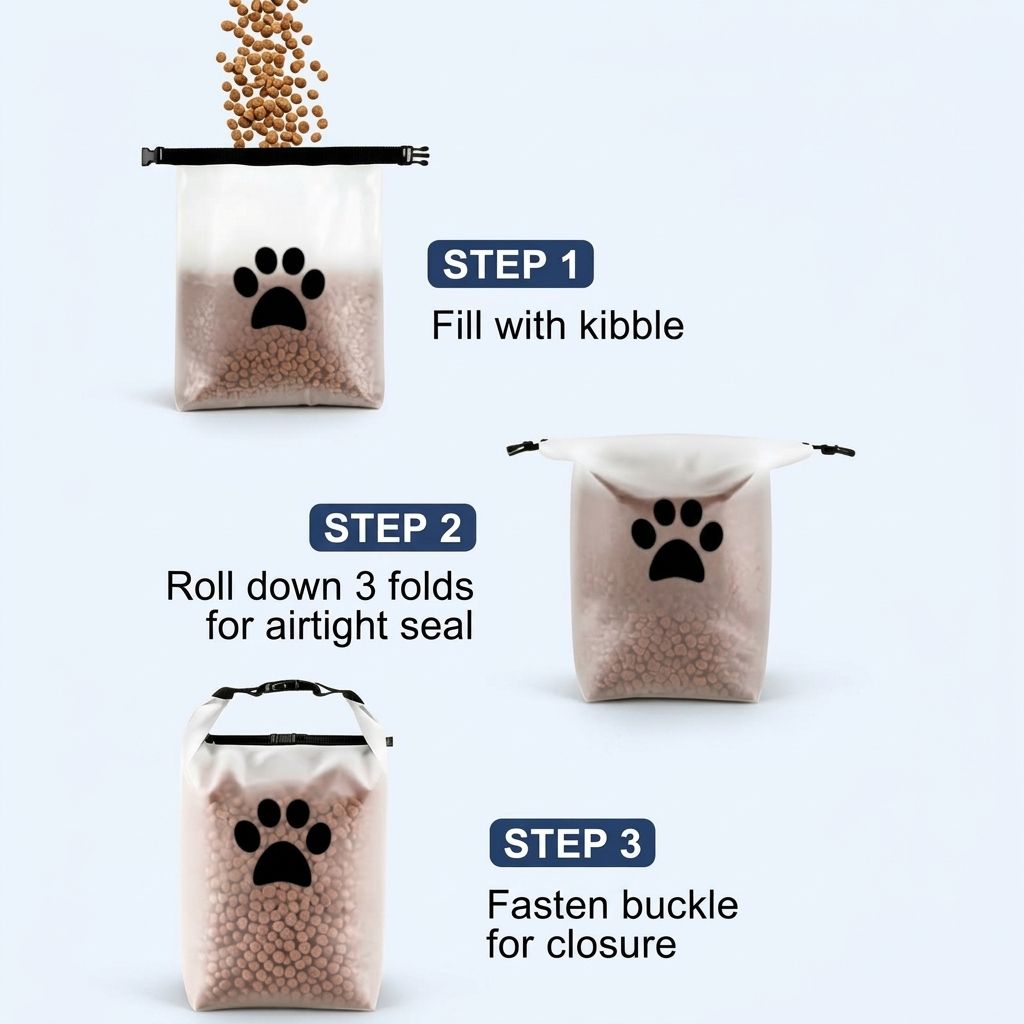 Portable Pet Food Travel Storage Bag Roll-Top Sealed Moisture-Proof Food view 5