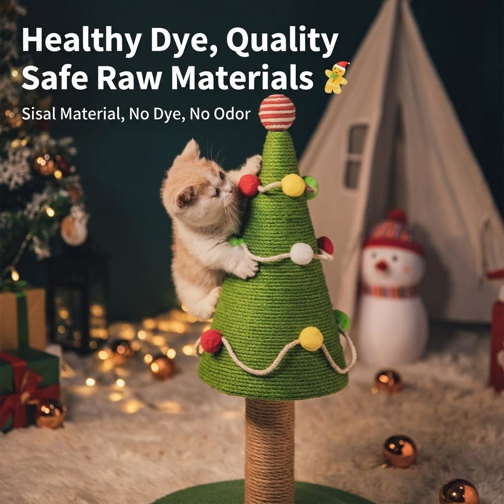 Christmas Tree Cat Scratching Post with Natural Sisal Rope view 6