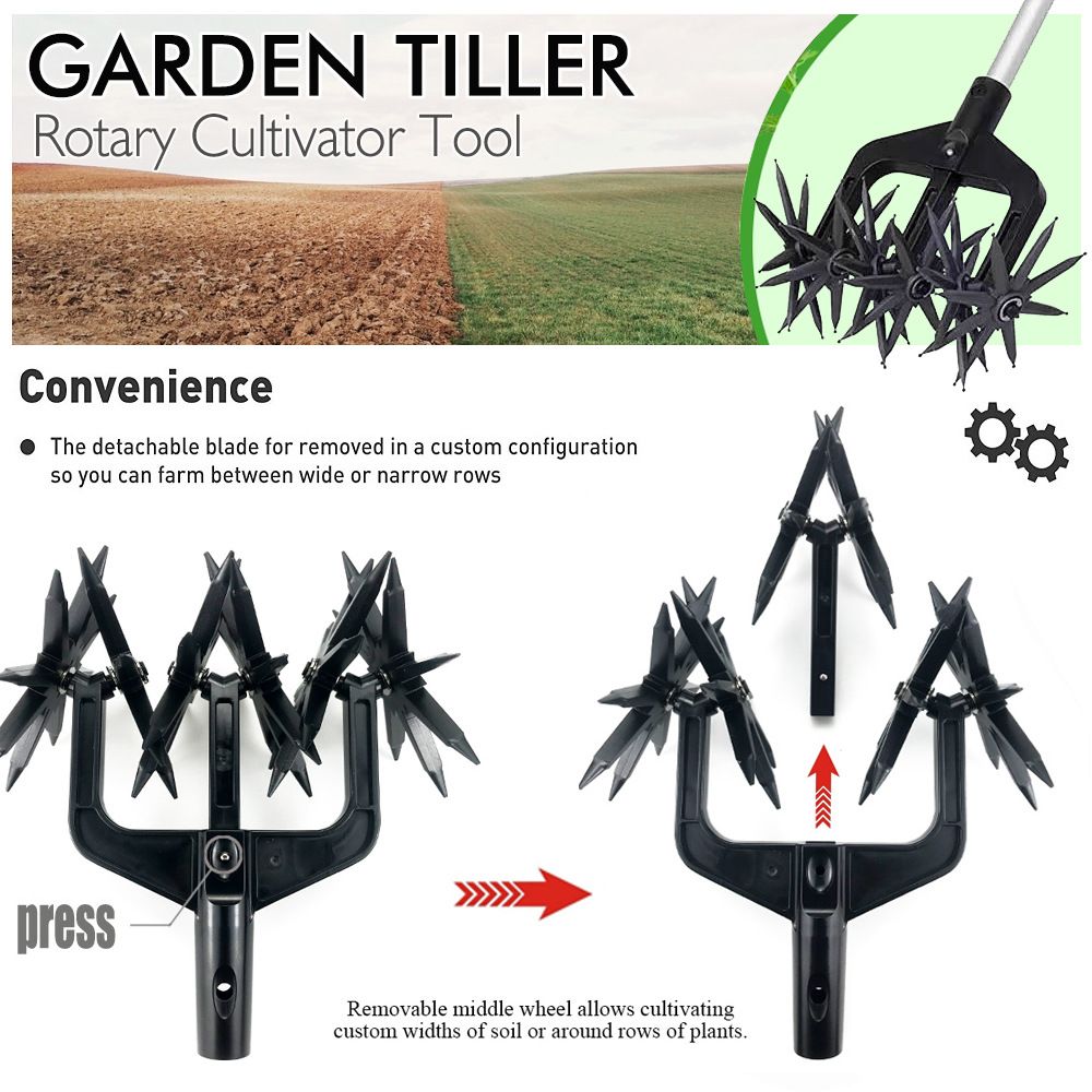 2-in-1 Garden Rotary Cultivator Tool with Star Wheel Spike Design for Soil view 4