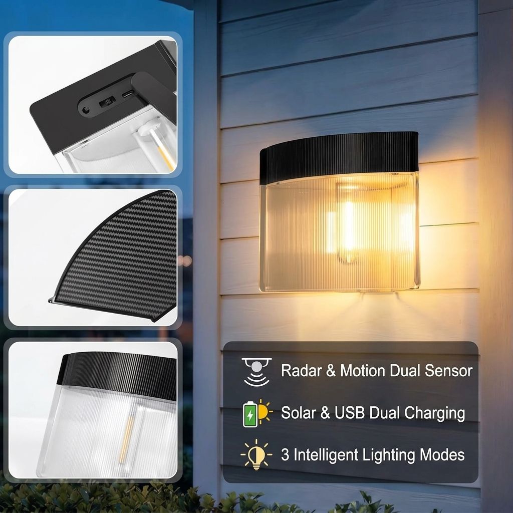 Solar Powered Outdoor Wall Lamp with Radar Motion Sensor view 4