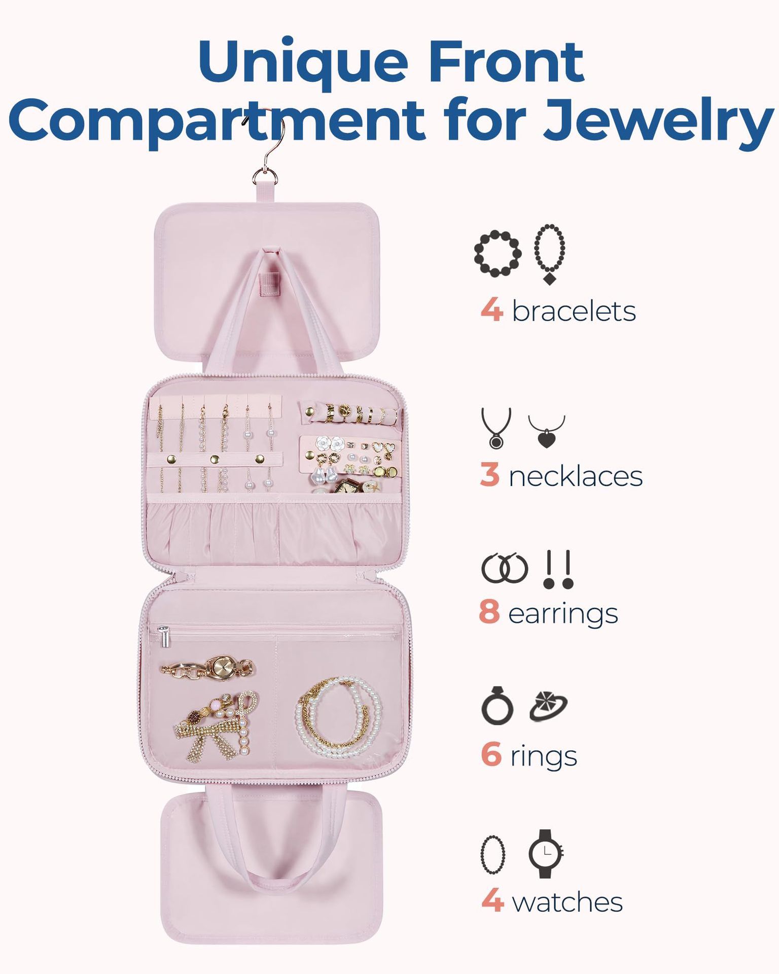 Large Capacity Hanging Travel Toiletry Bag with Jewelry Organizer view 6