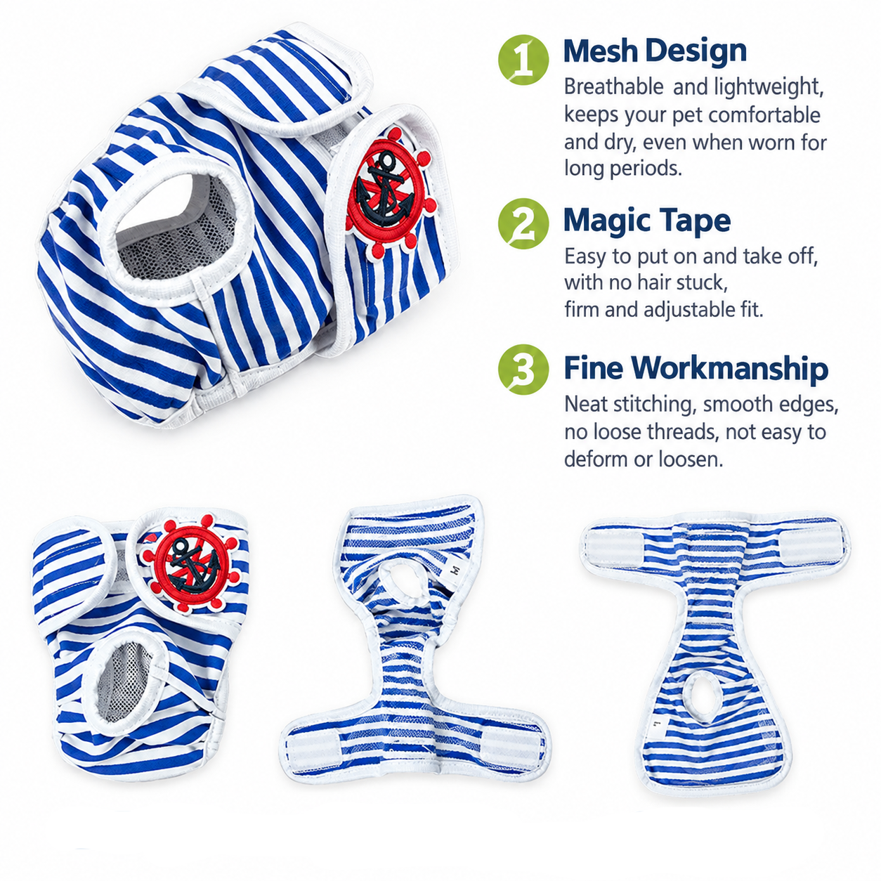 Washable Dog Physiological Underwear with Nautical Striped Design view 3