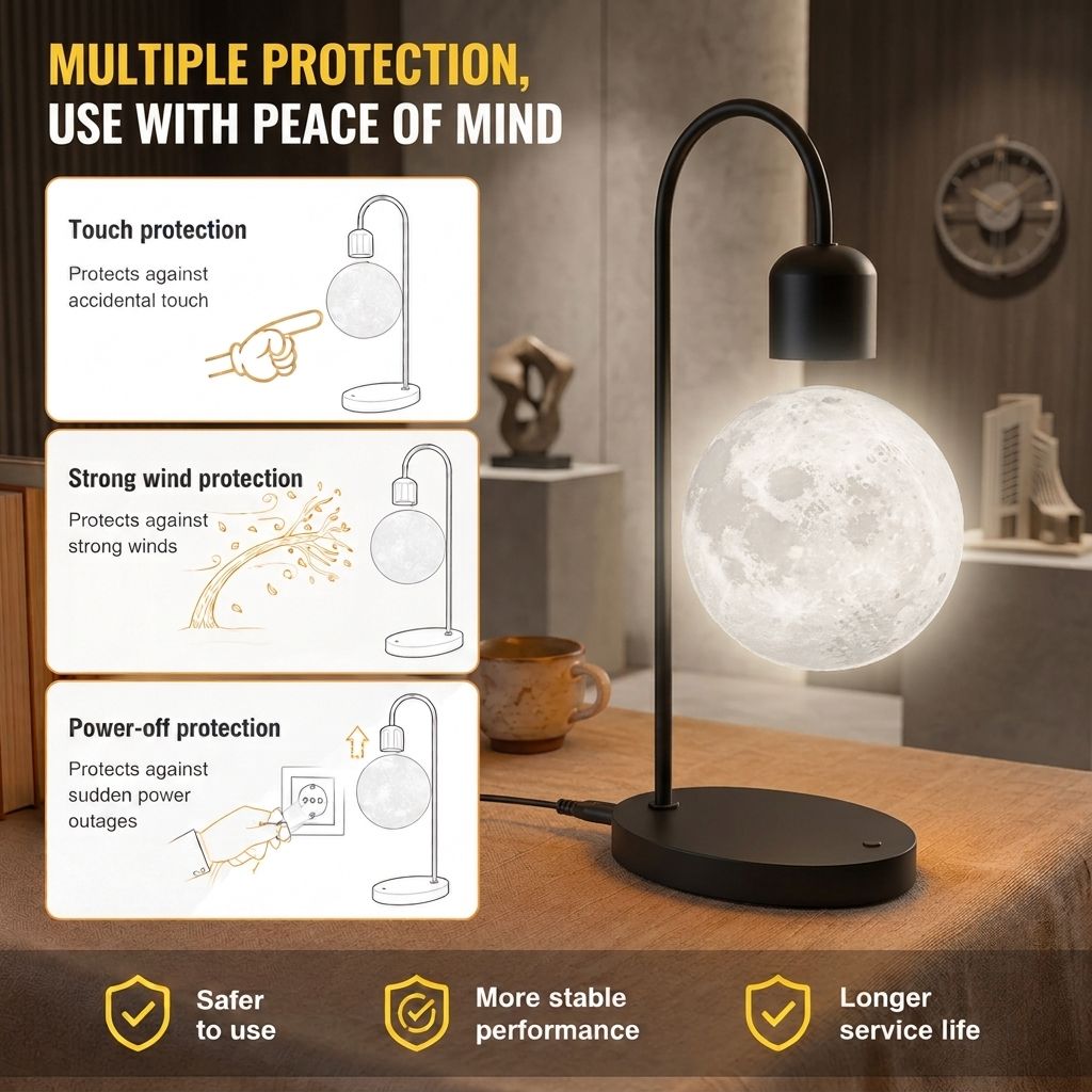 Maglev Floating Moon Lamp with 15W Wireless Charger view 3