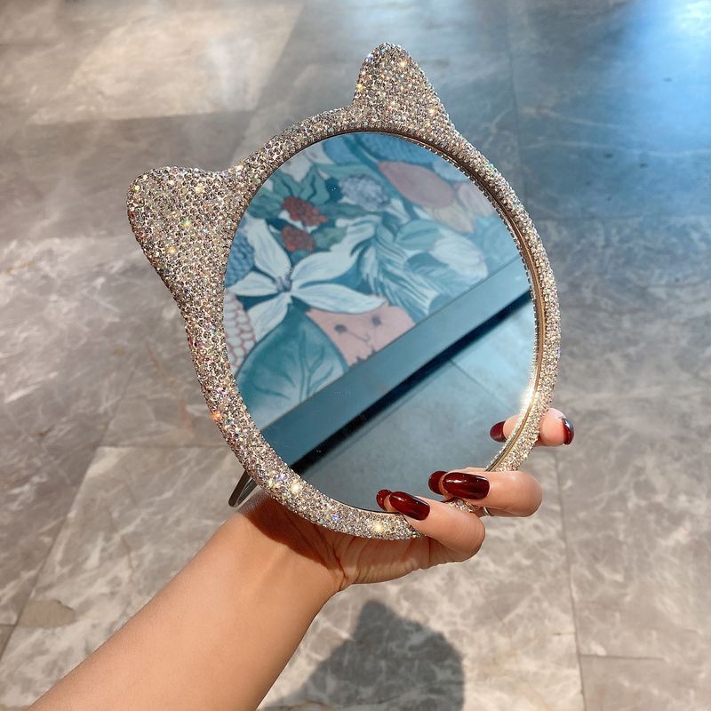 Crystal Cat Ear Vanity Mirror with Bling Rhinestone Frame — image 1